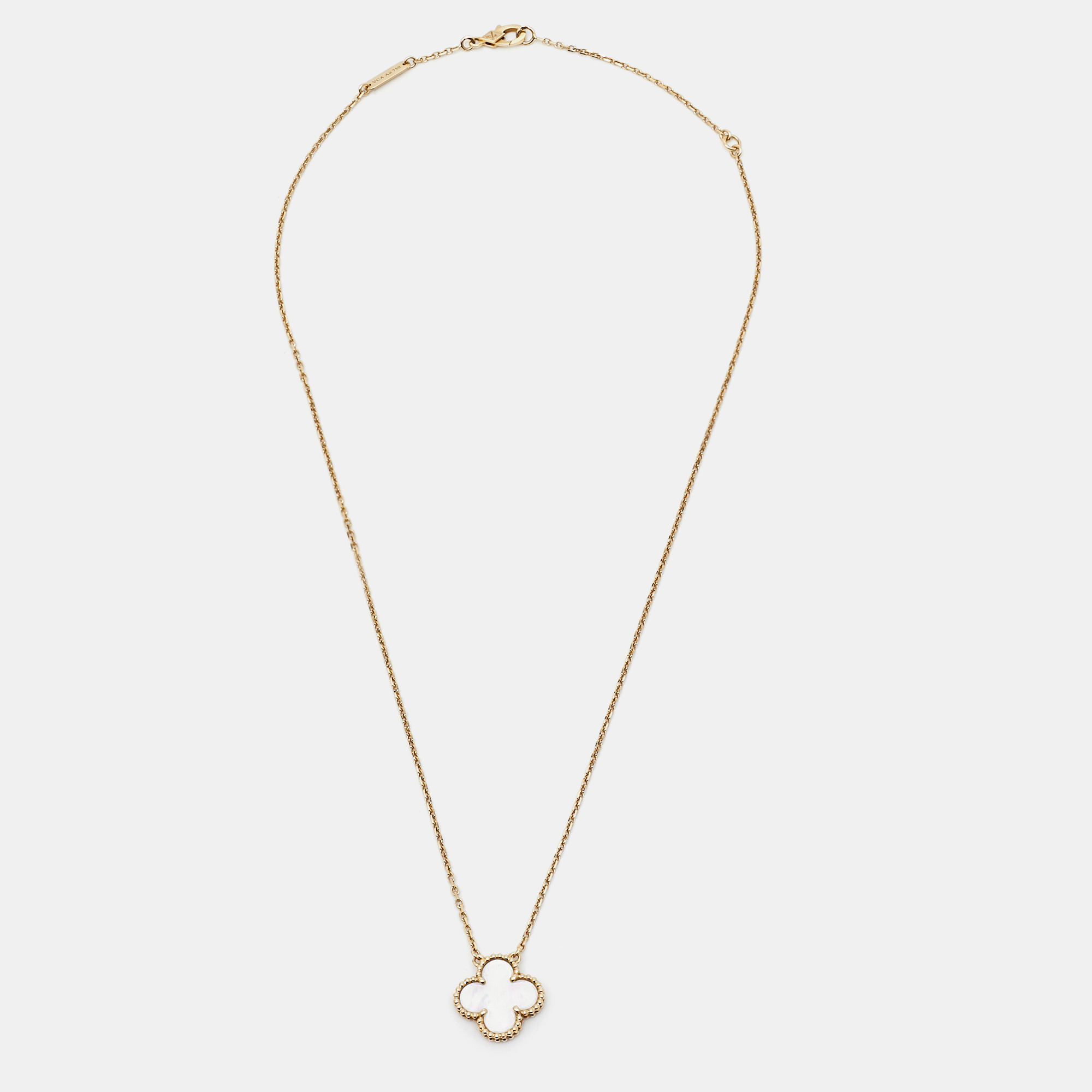 Van Cleef & Arpels Vintage Alhambra Mother of Pearl 18k Yellow Gold Necklace 