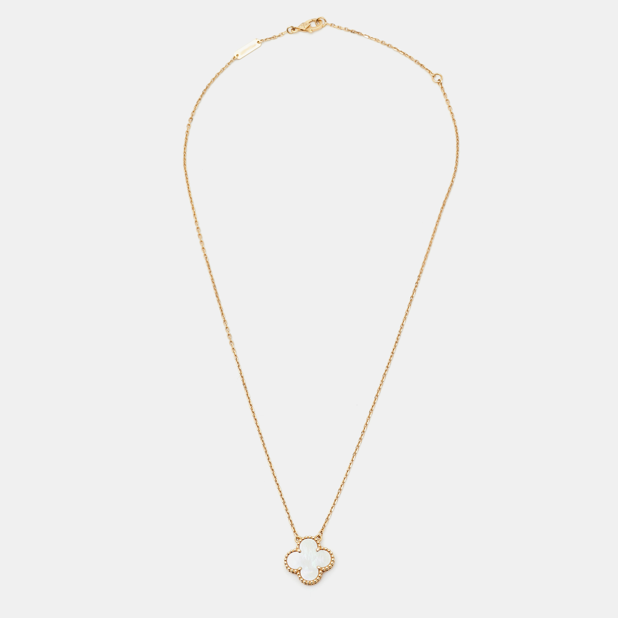 Van Cleef & Arpels Vintage Alhambra Mother of Pearl 18k Yellow Gold Necklace 