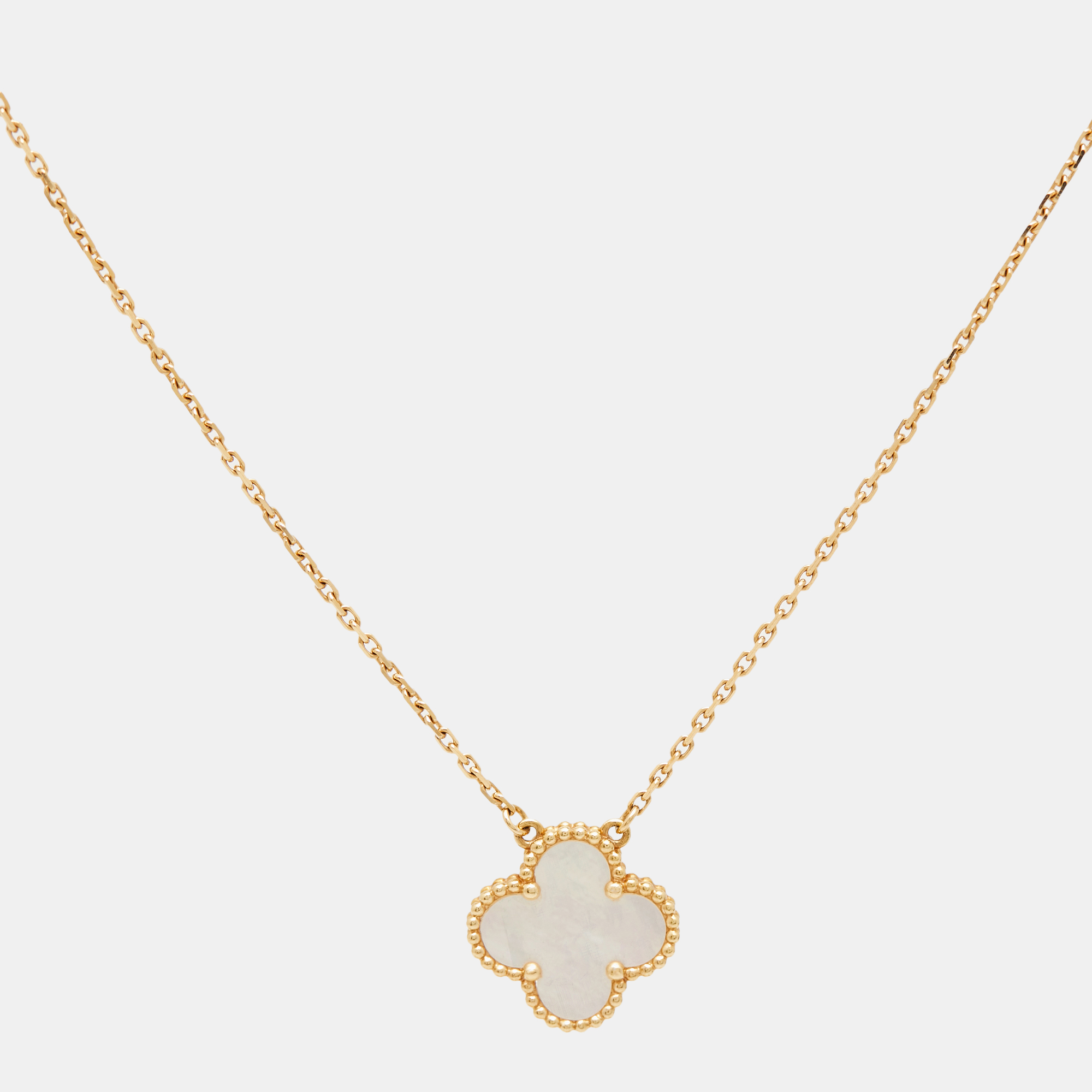 Van Cleef & Arpels Vintage Alhambra Mother of Pearl 18k Yellow Gold Necklace 