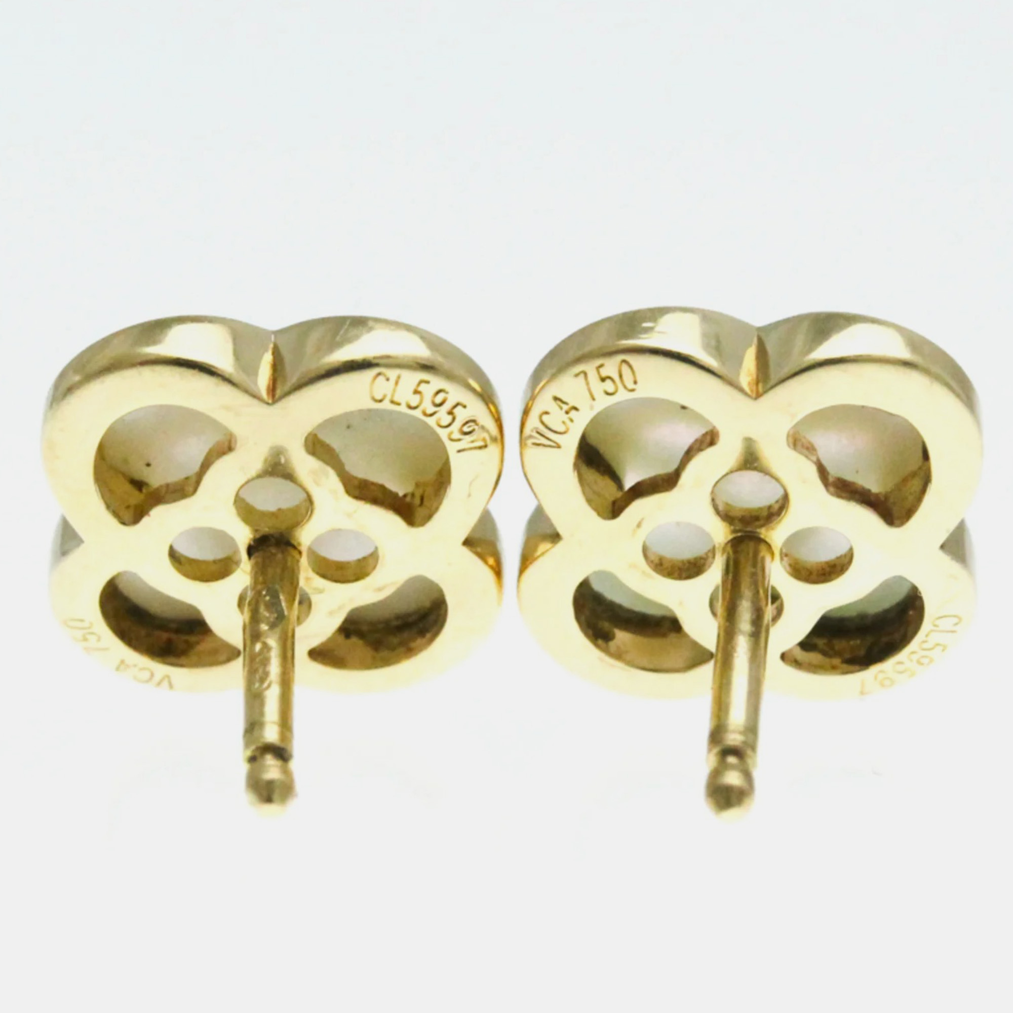Van Cleef & Arpels 18K Yellow Gold Pure Alhambra Stud Earrings 