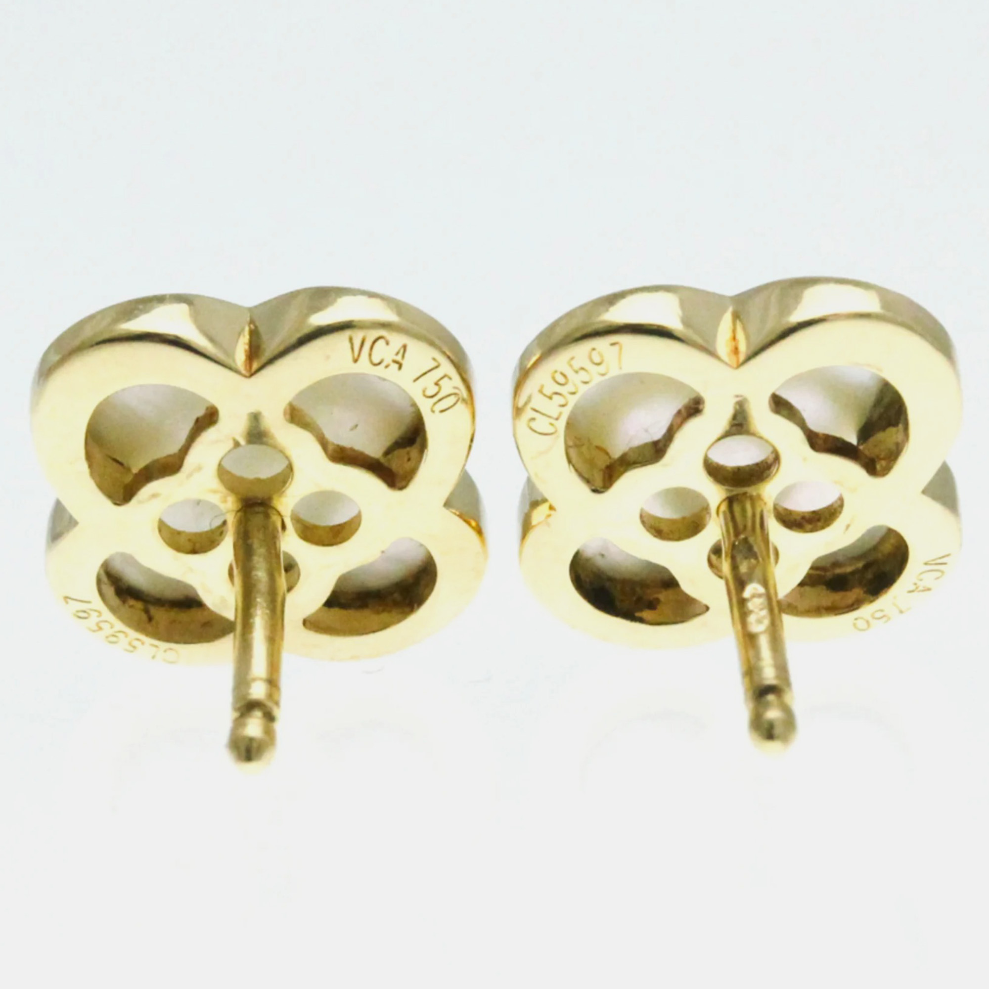 Van Cleef & Arpels 18K Yellow Gold Pure Alhambra Stud Earrings 