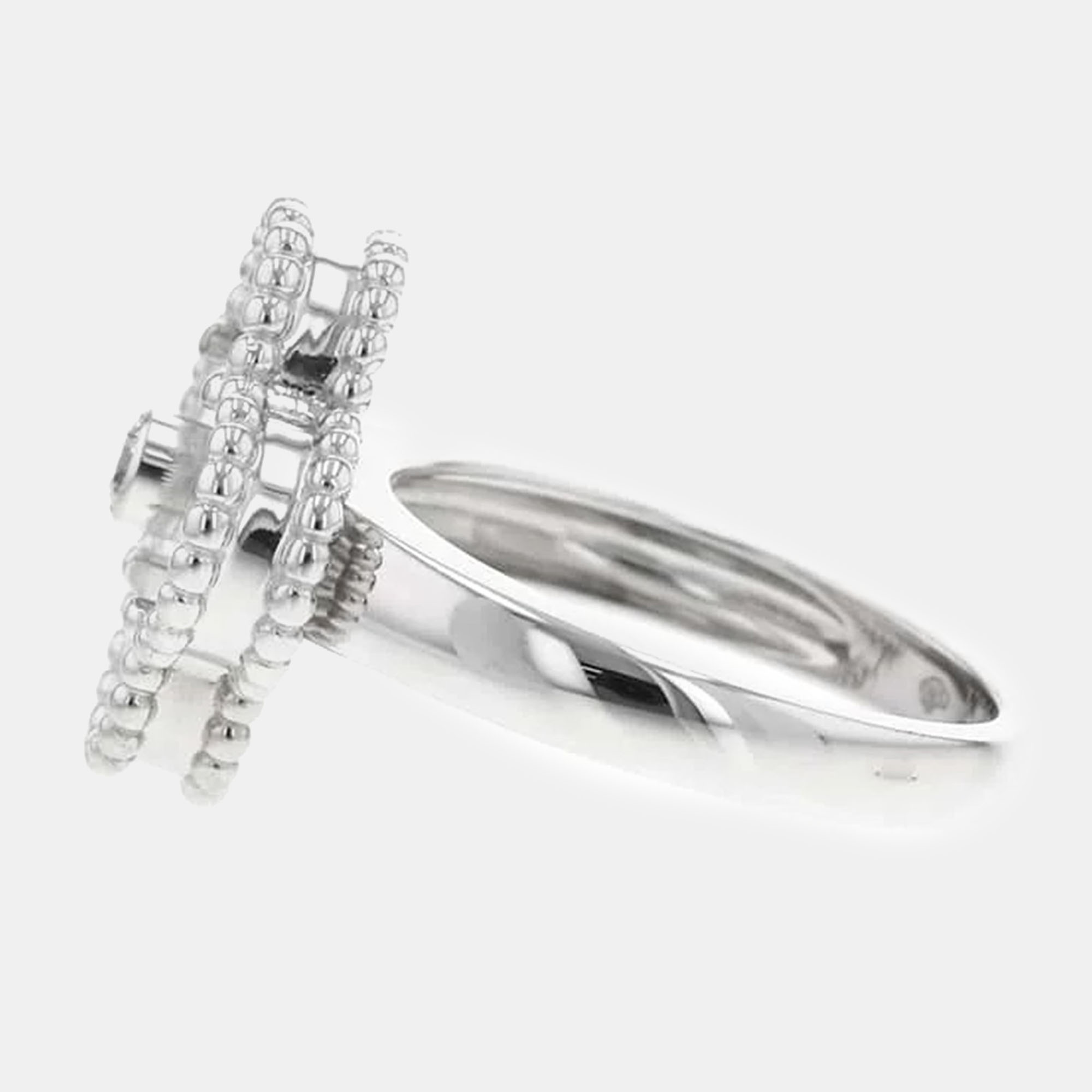 Van Cleef & Arpels 18K White Gold Vintage Alhambra Ring EU 49 