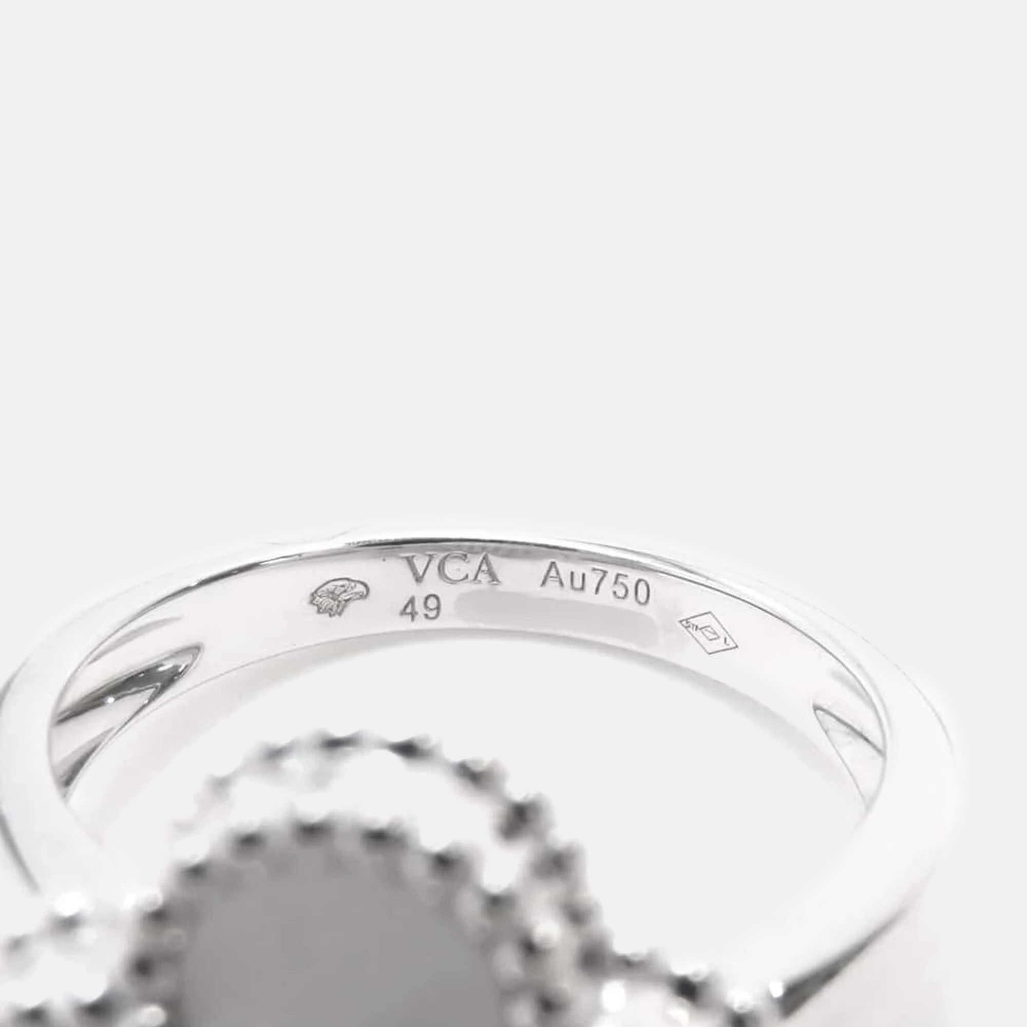 Van Cleef & Arpels 18K White Gold Vintage Alhambra Ring EU 49 