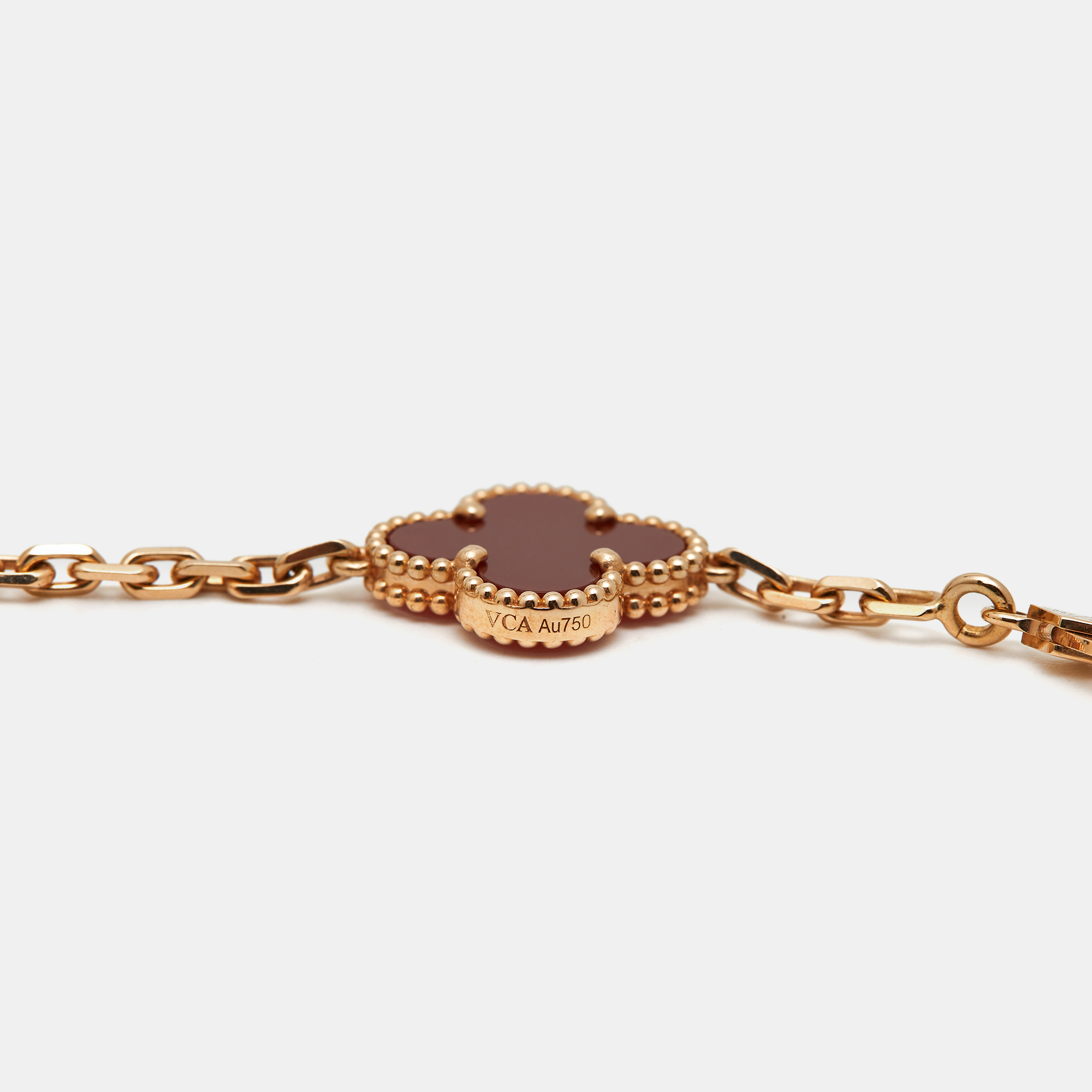 Van Cleef & Arpels Vintage Alhambra Carnelian 18k Rose Gold 20 Motif Station Necklace 