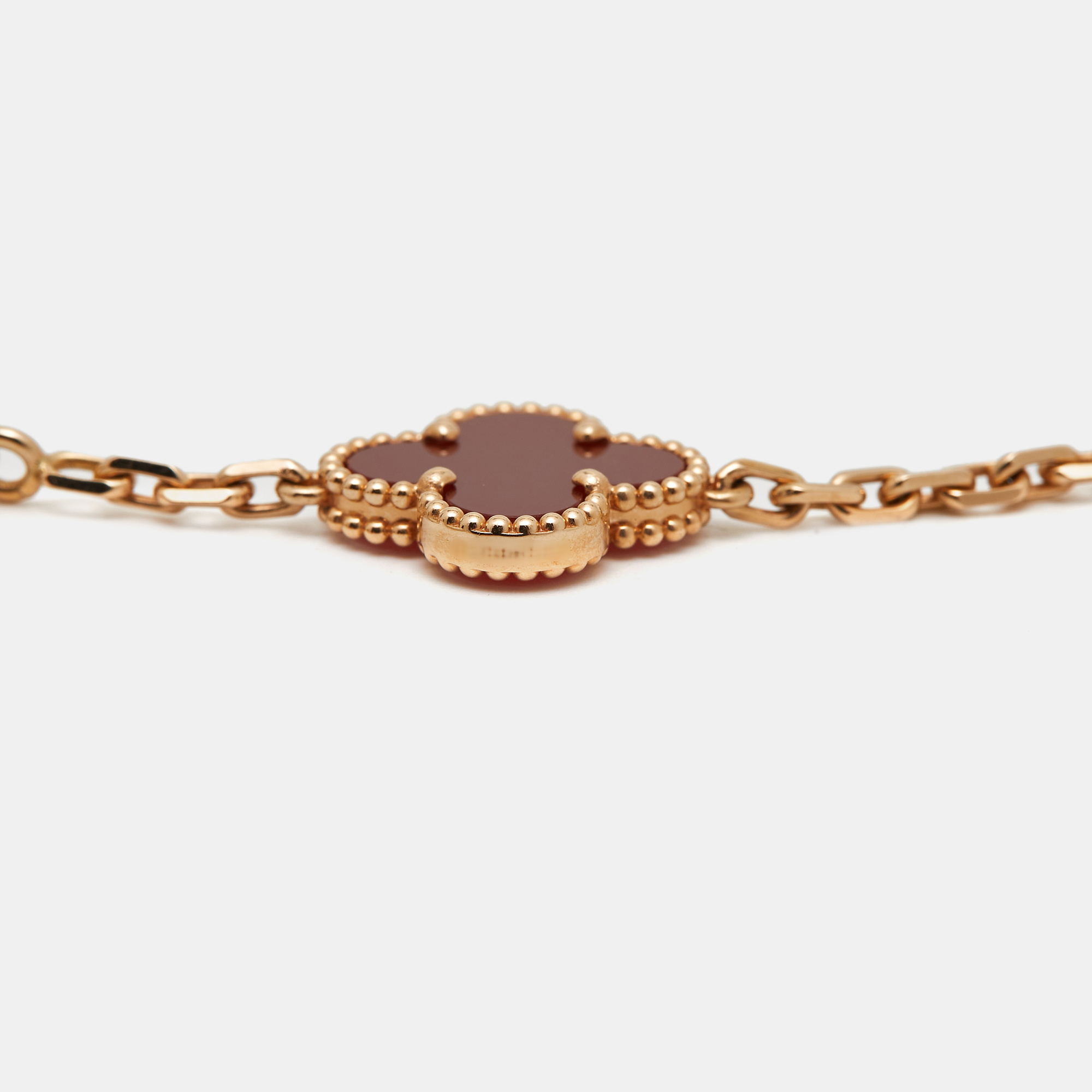 Van Cleef & Arpels Vintage Alhambra Carnelian 18k Rose Gold 20 Motif Station Necklace 