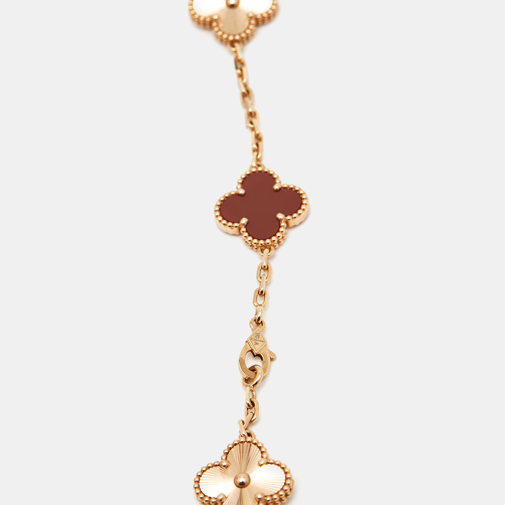 Van Cleef & Arpels Vintage Alhambra Carnelian 18k Rose Gold 20 Motif Station Necklace 