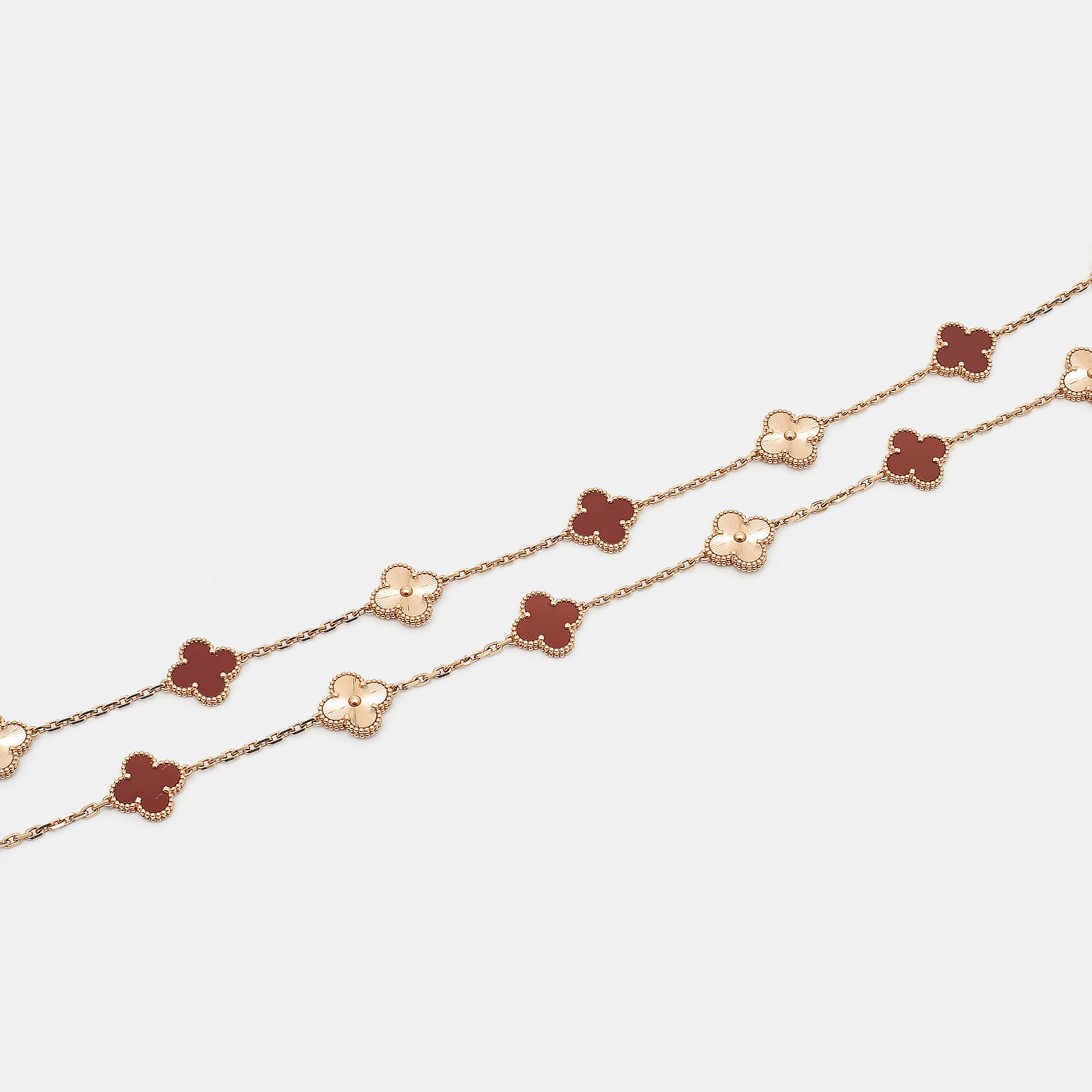 Van Cleef & Arpels Vintage Alhambra Carnelian 18k Rose Gold 20 Motif Station Necklace 