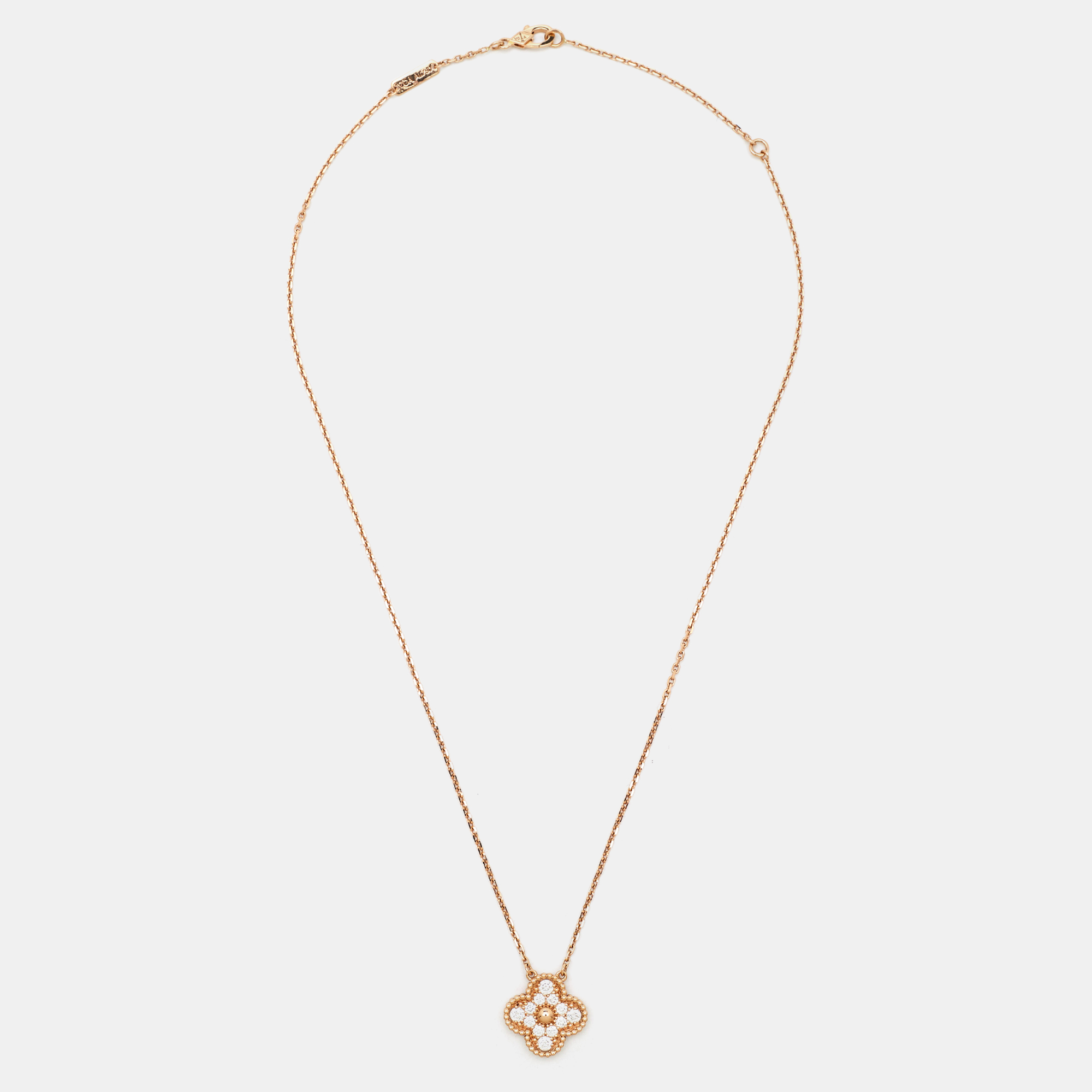 Van Cleef & Arpels Vintage Alhambra Diamond 18K Rose Gold Pendant Necklace 