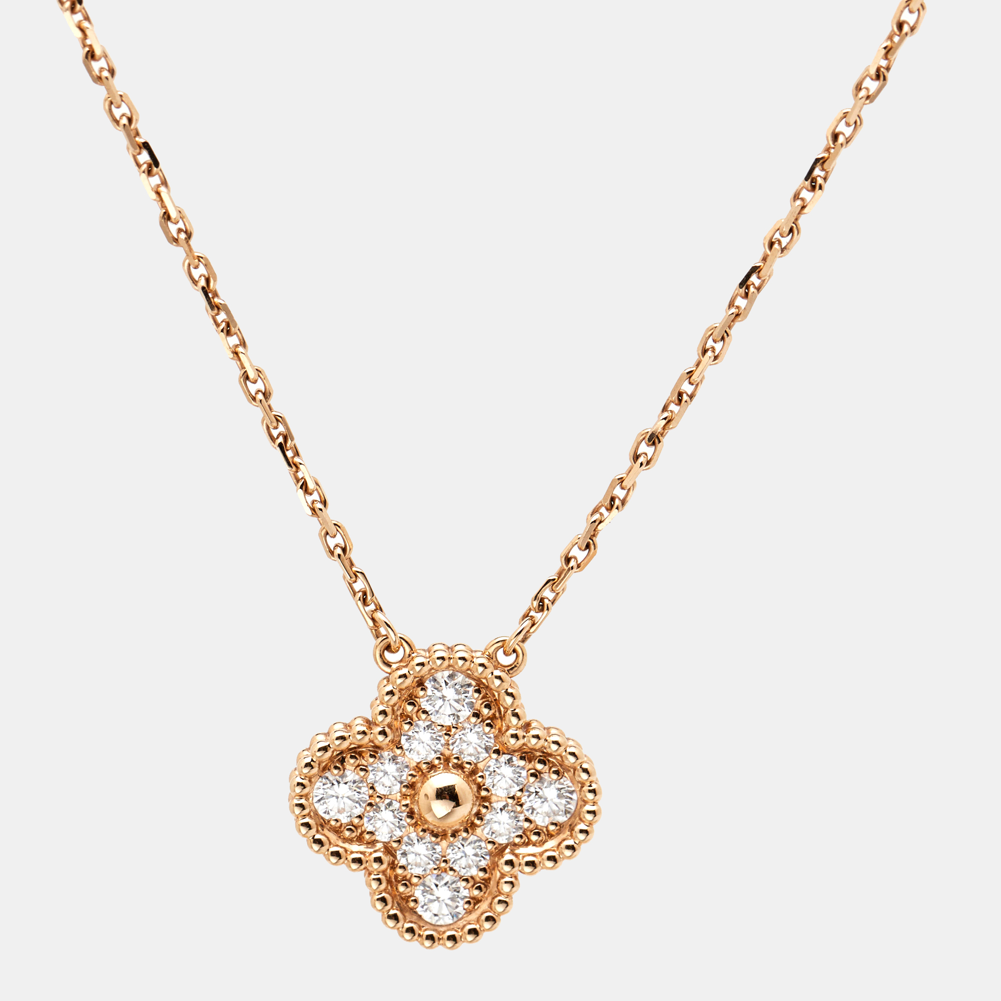 

Van Cleef & Arpels Vintage Alhambra Diamond 18K Rose Gold Pendant Necklace