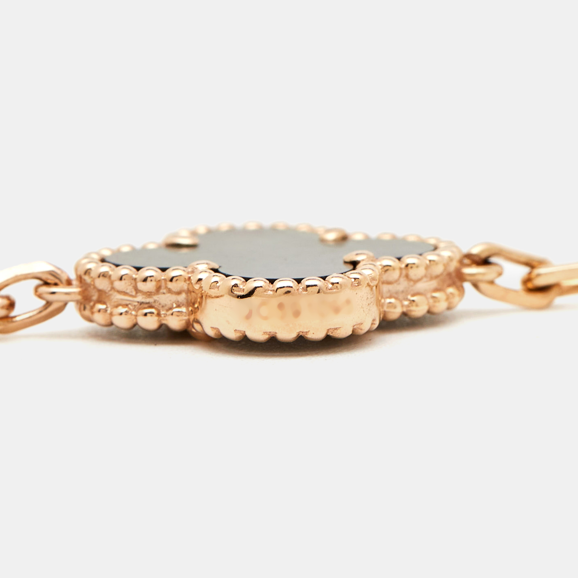 Van Cleef & Arpels Vintage Alhambra Diamond Mother of Pearl 18K Rose Gold Station Bracelet 