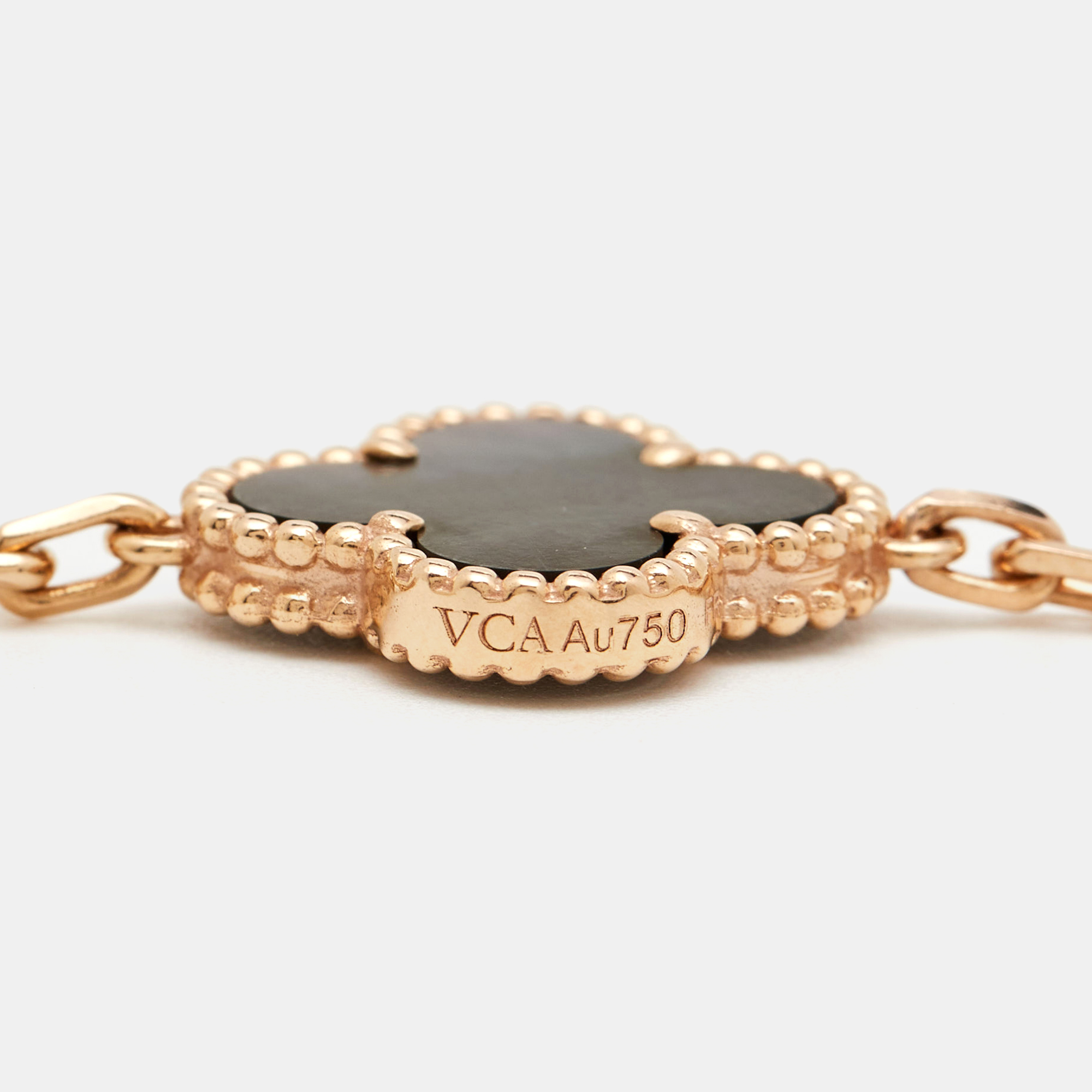 Van Cleef & Arpels Vintage Alhambra Diamond Mother of Pearl 18K Rose Gold Station Bracelet 