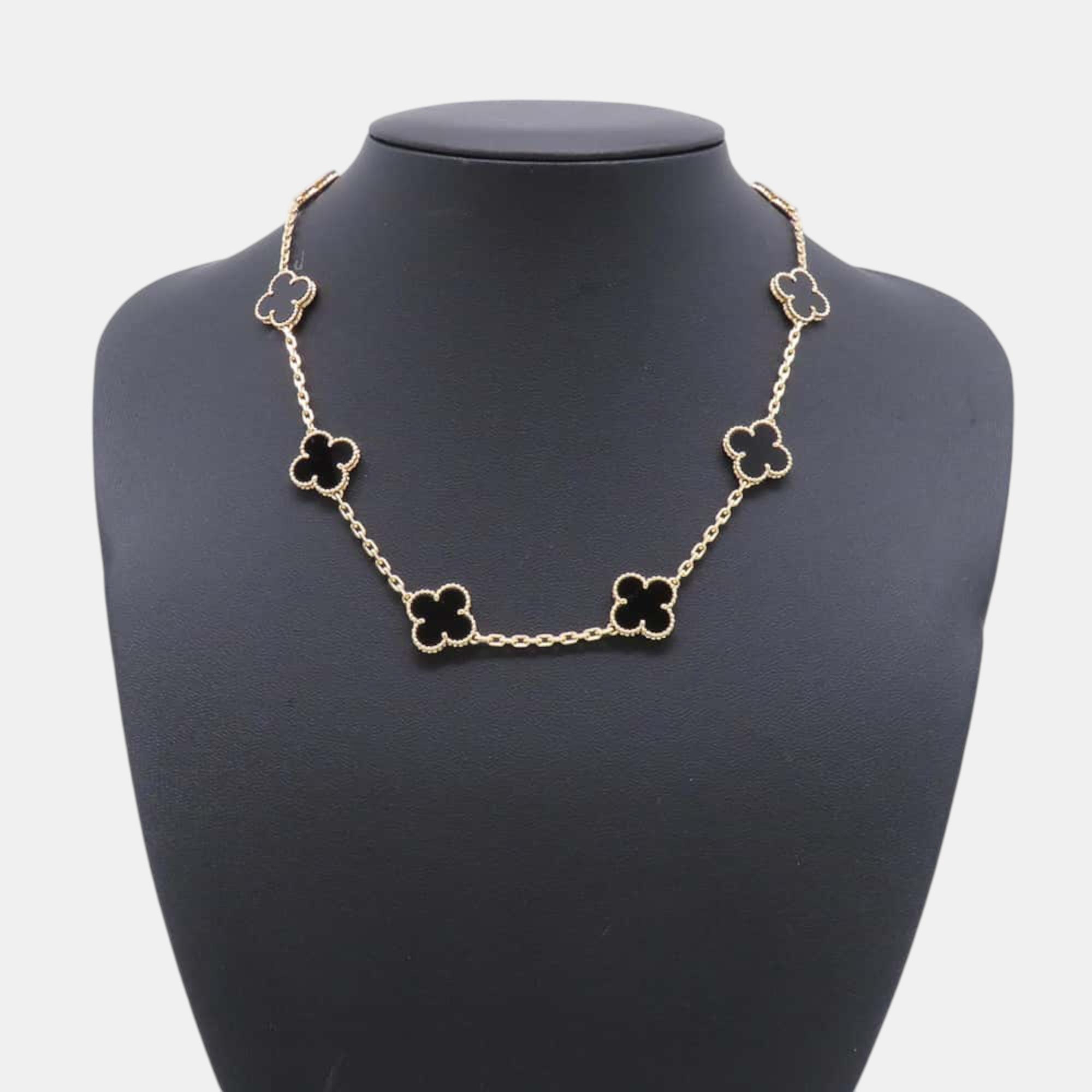 Van Cleef & Arpels 18K Yellow Gold Vintage Alhambra 10 Motif Necklace 