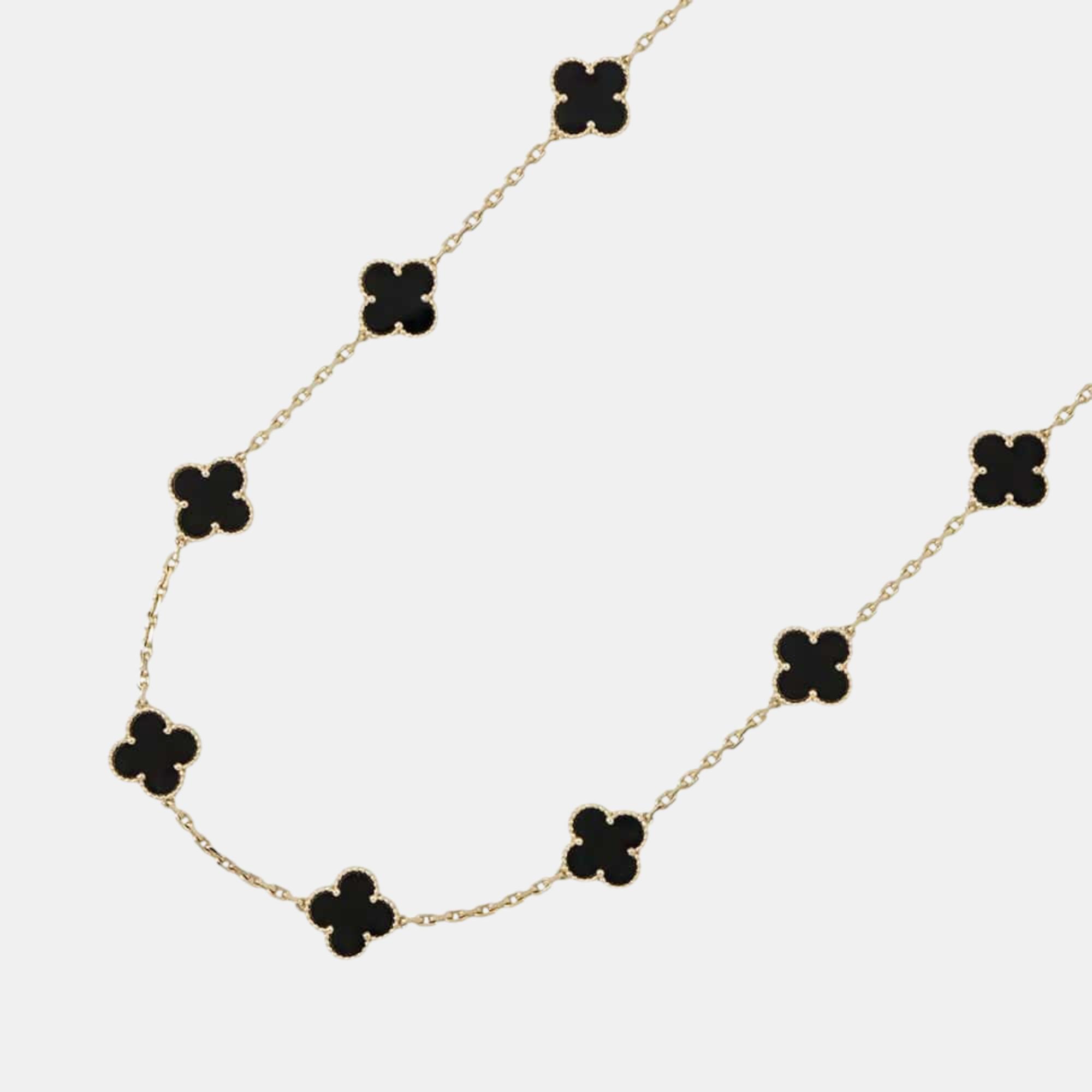 Van Cleef & Arpels 18K Yellow Gold Vintage Alhambra 10 Motif Necklace 