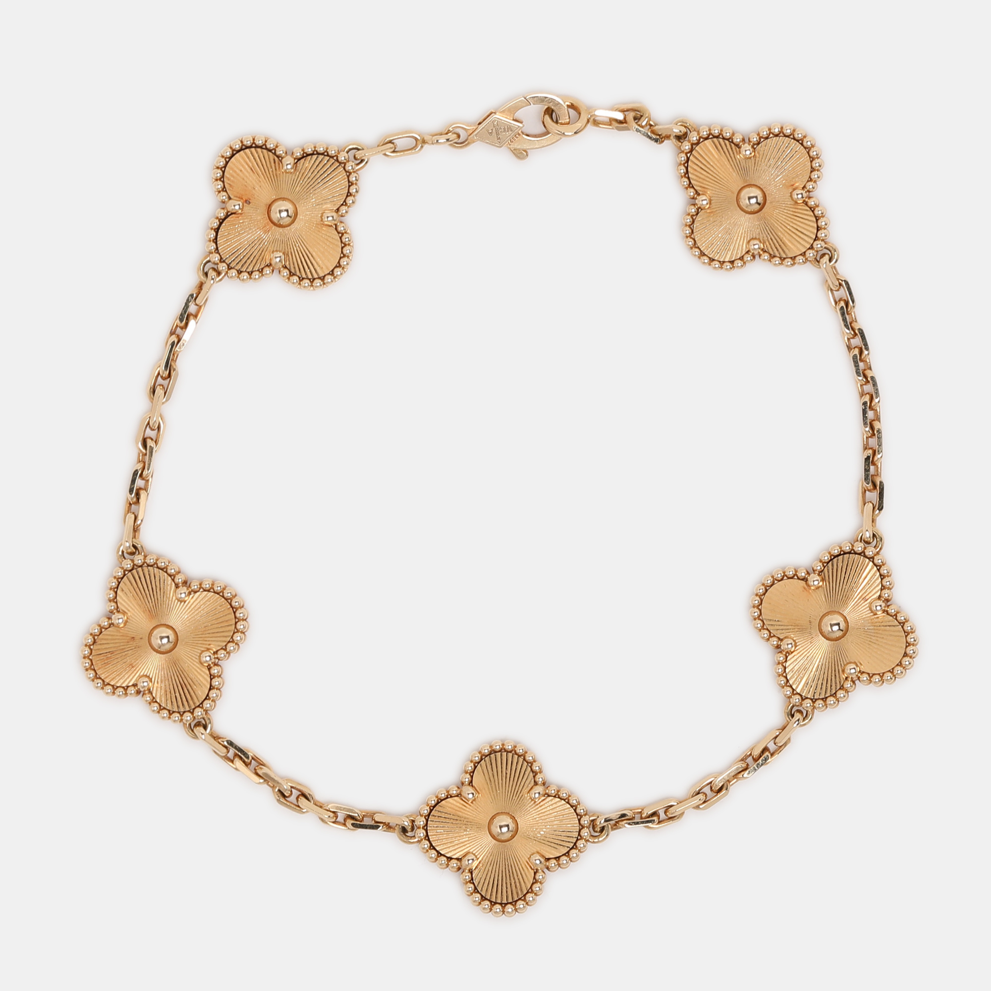 Pre Owned Van Cleef & Arpels Vintage Alhambra Gulloiche 18k Yellow Gold 5 Motif Bracelet