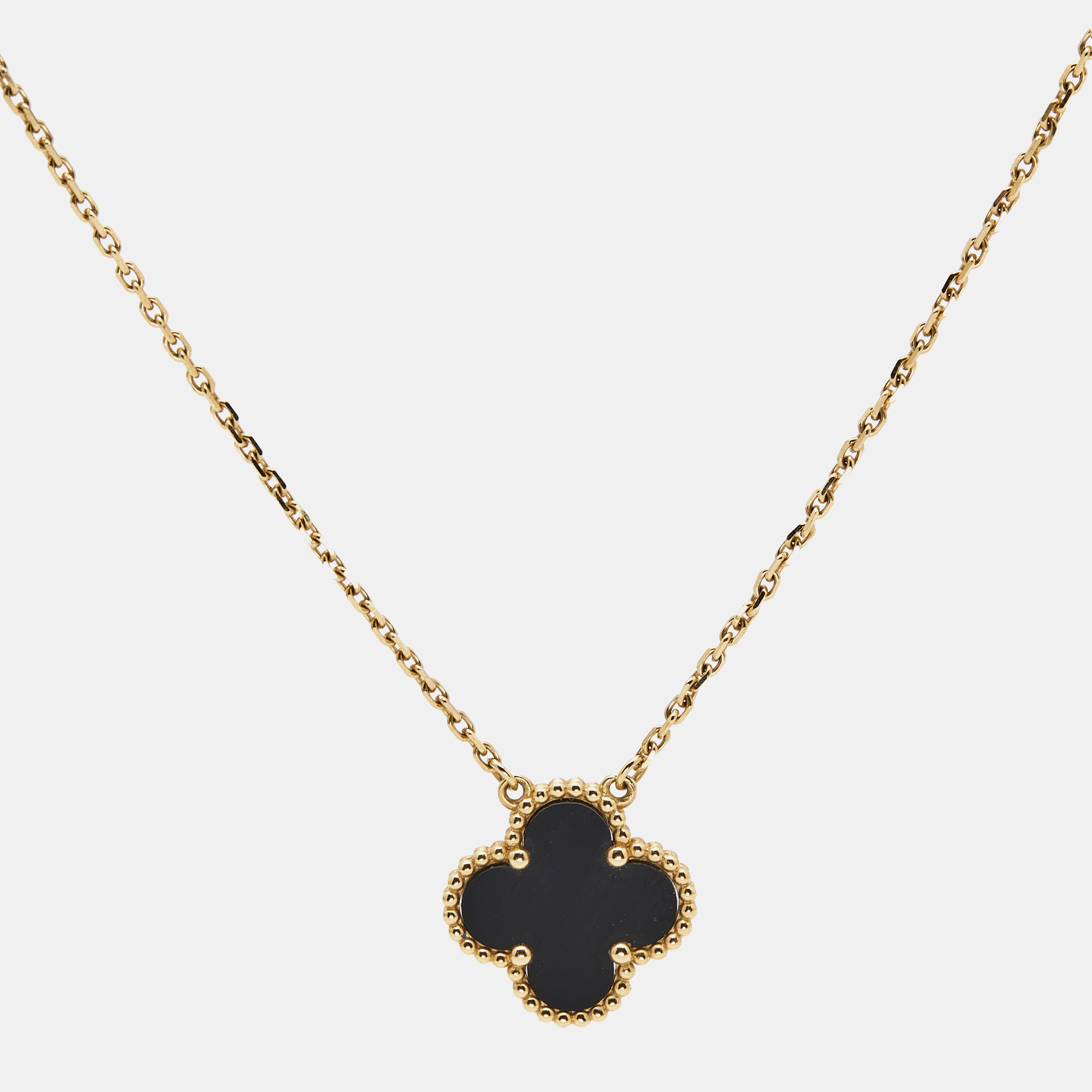

Van Cleef & Arpels Vintage Alhambra Onyx 18k Yellow Gold Necklace