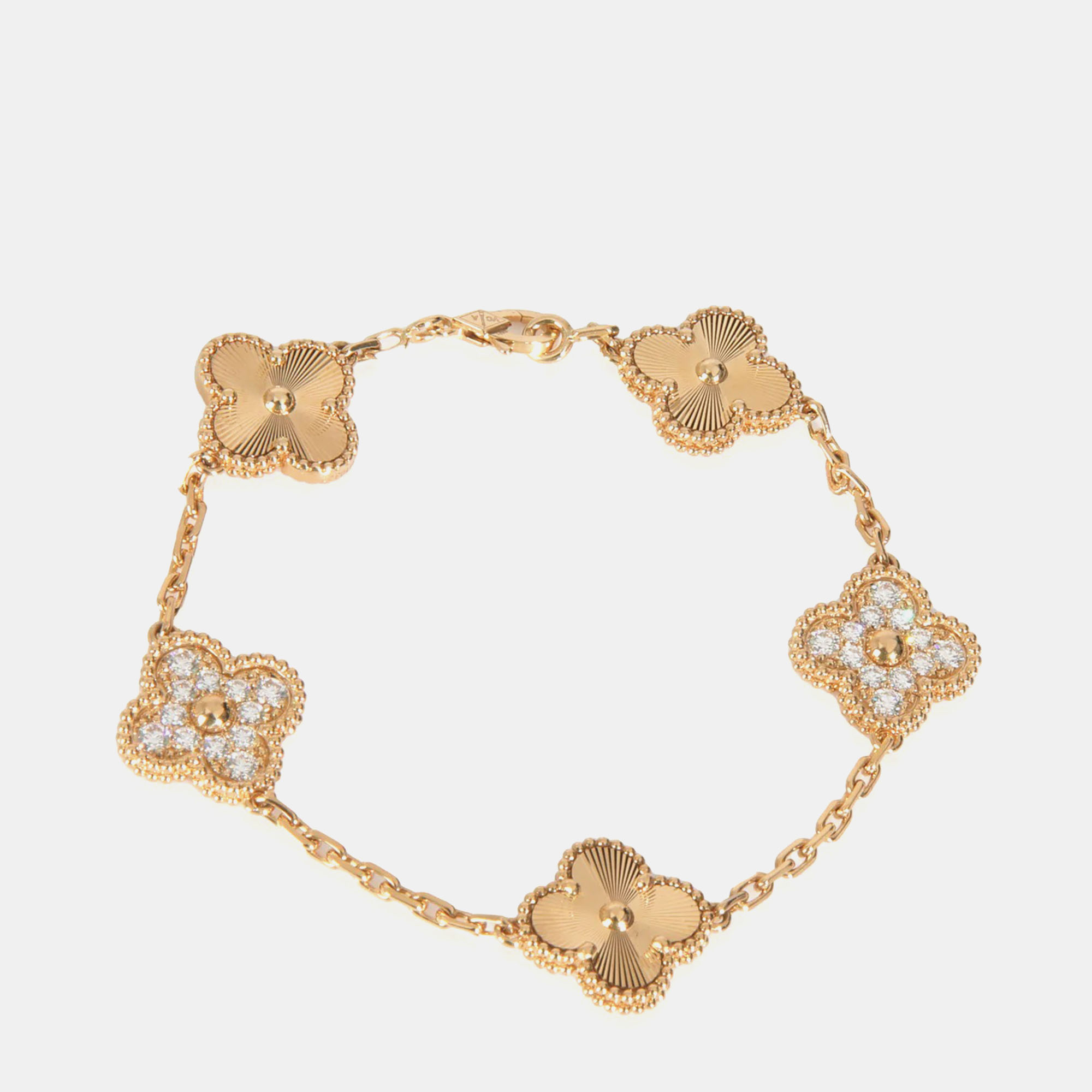 

Van Cleef & Arpels 18K Yellow Gold and Diamond Vintage Alhambra 5 Motifs Bracelet