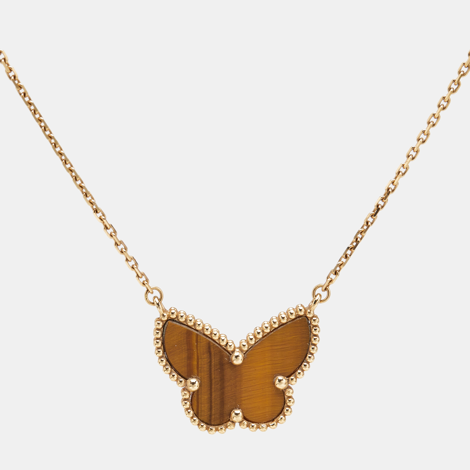 

Van Cleef & Arpels Lucky Alhambra Tiger's Eye 18k Yellow Gold Necklace