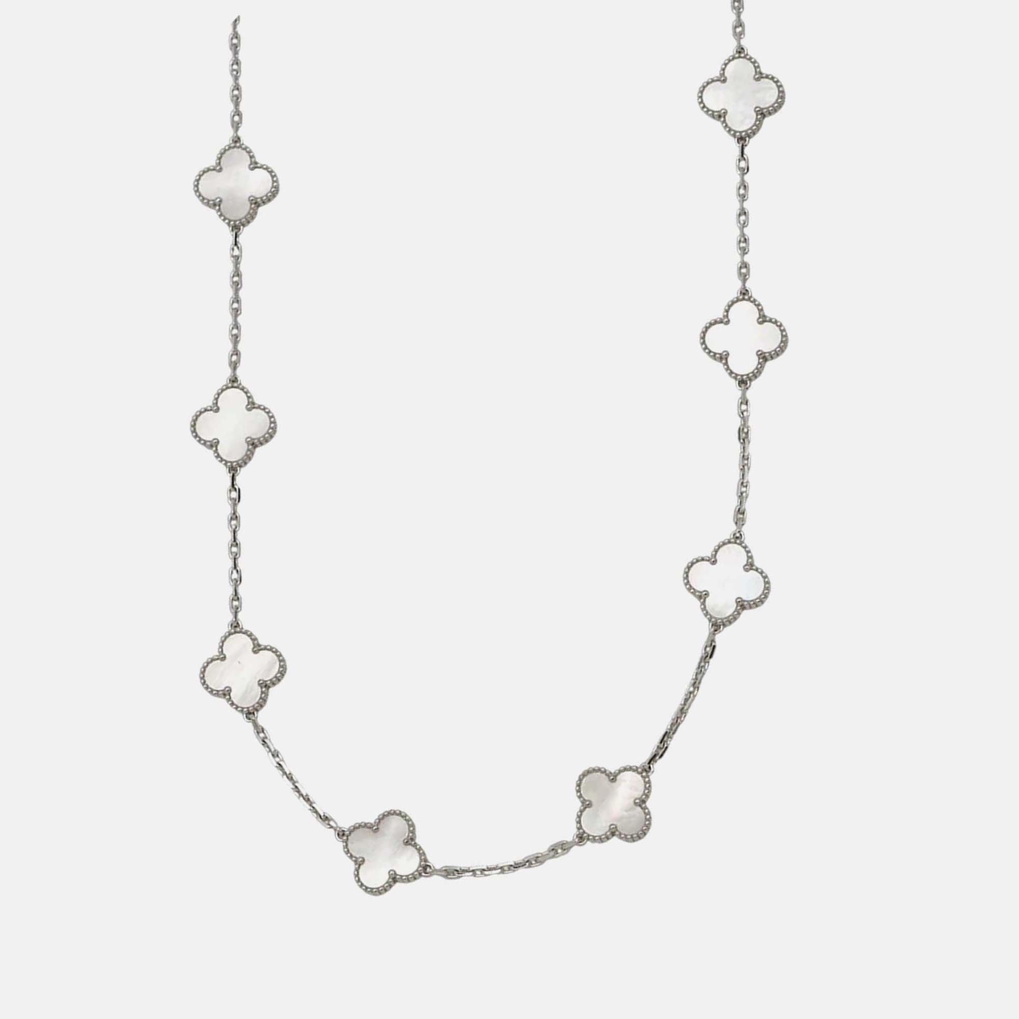 

Van Cleef & Arpels Vintage Alhambra 18K White Gold Long 20 Motif Necklace