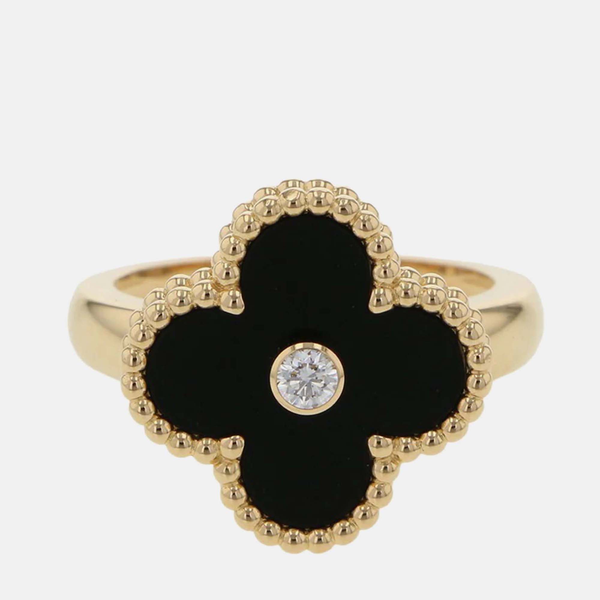 

Van Cleef & Arpels Vintage Alhambra 18K Yellow Gold and Diamond Ring EU 49