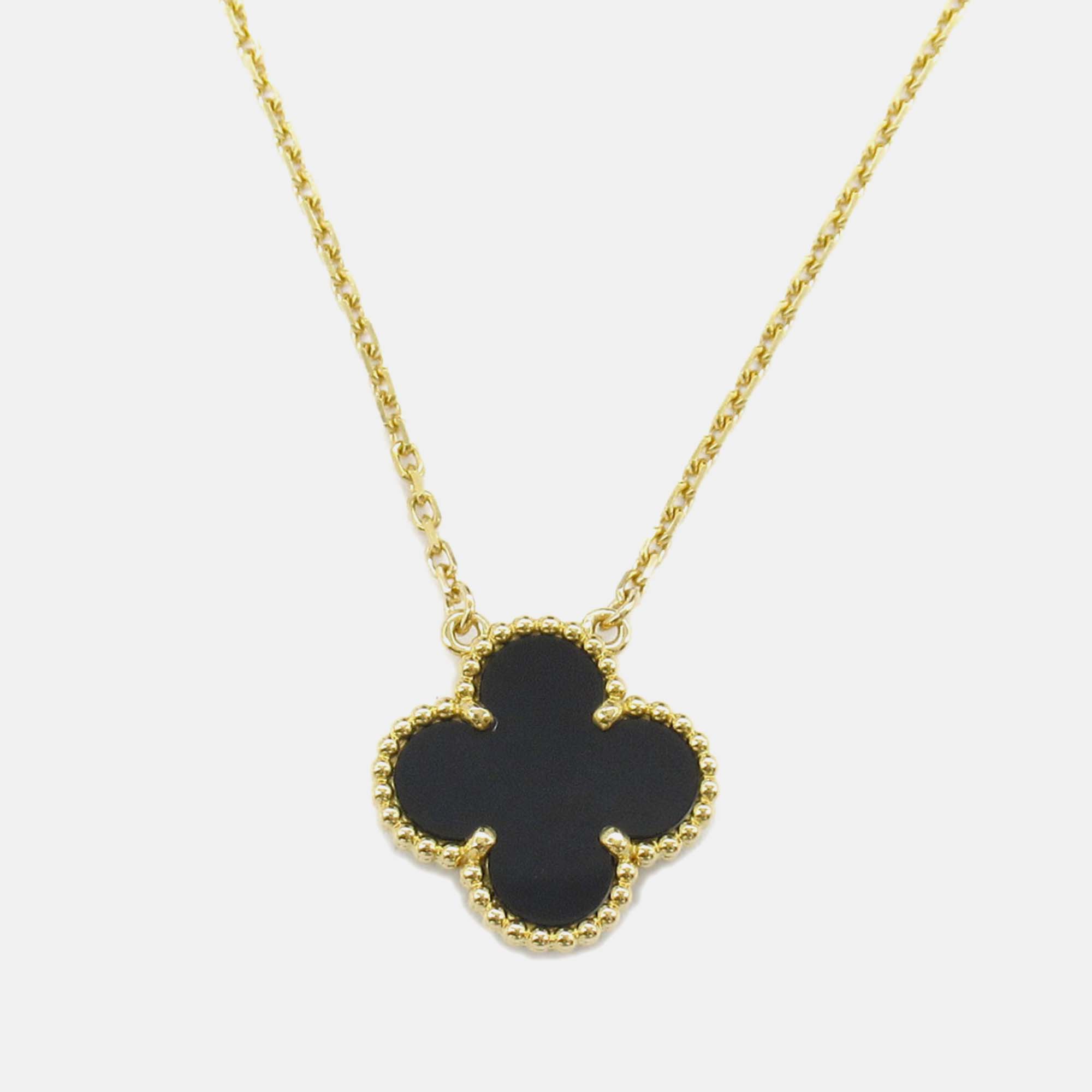 

Van Cleef & Arpels 18K Yellow Gold and Onyx Vintage Alhambra Pendant Necklace