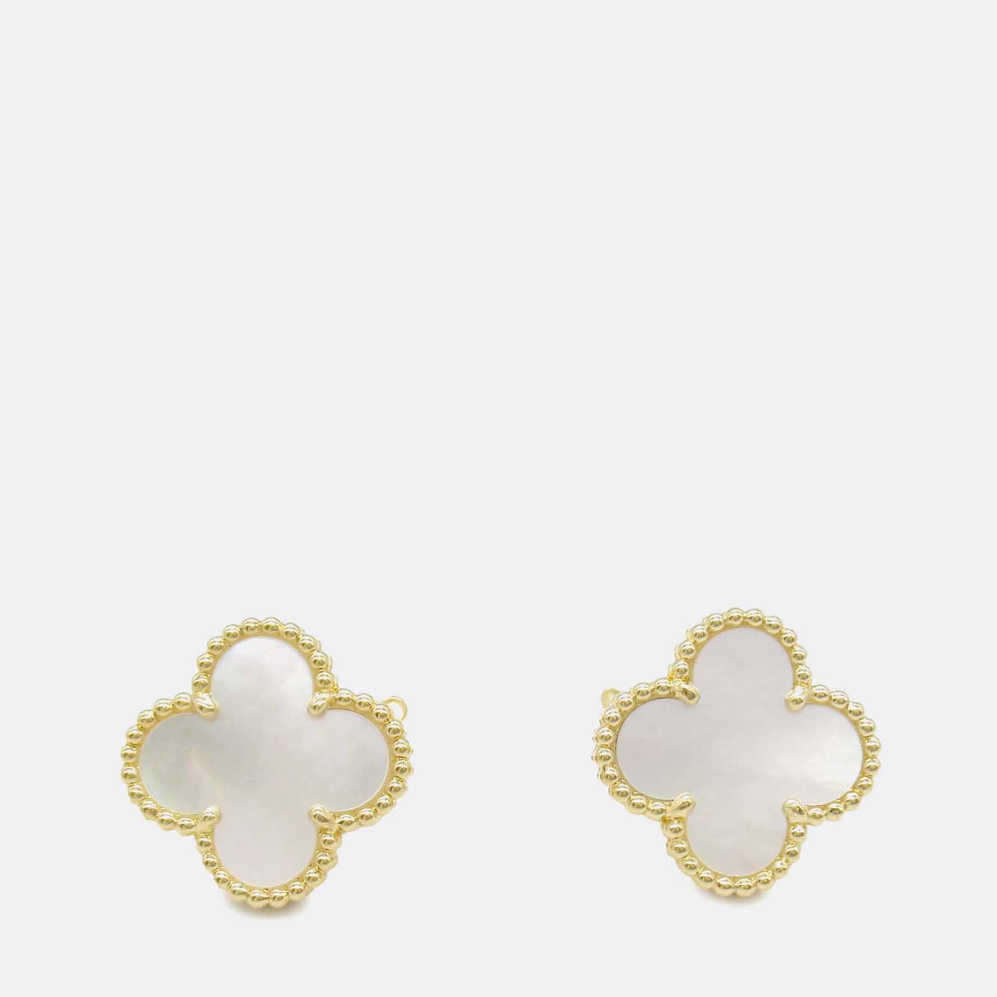 

Van Cleef & Arpels 18K Yellow Gold Mother of Pearl Vintage Alhambra Earrings