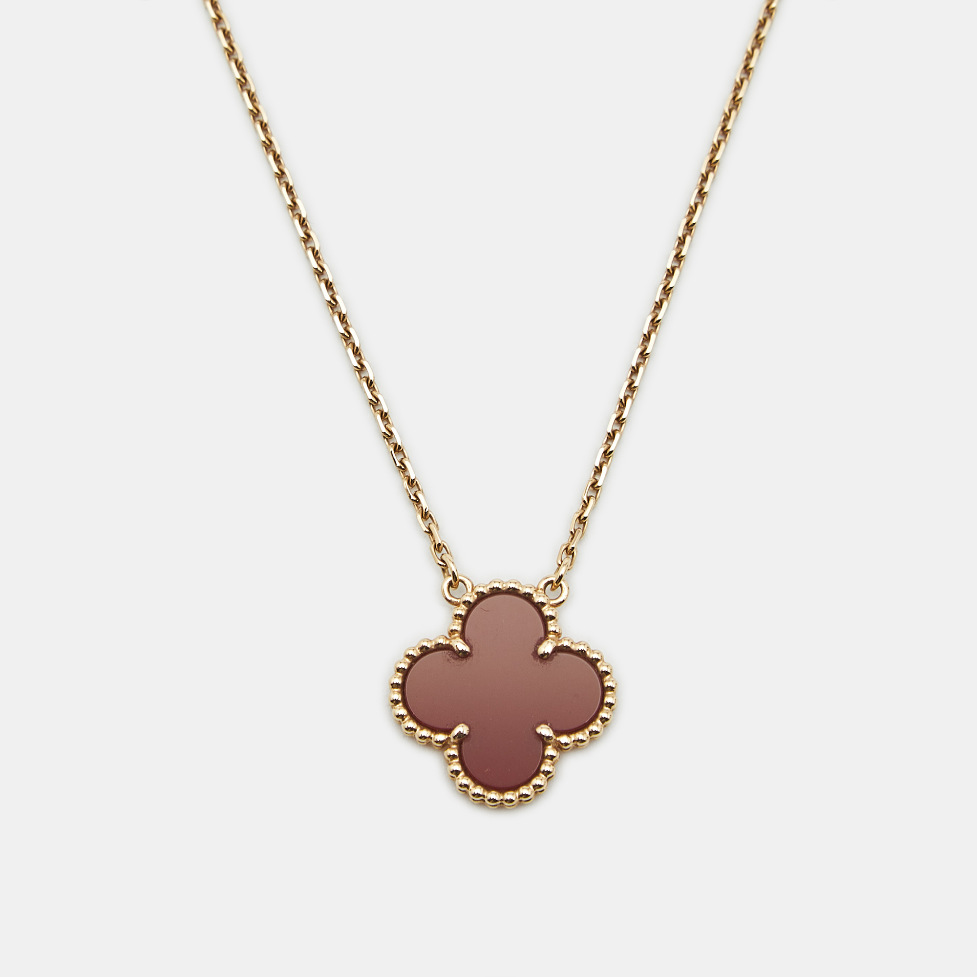 

Van Cleef & Arpels Vintage Alhambra Carnelian 18k Yellow Gold Necklace