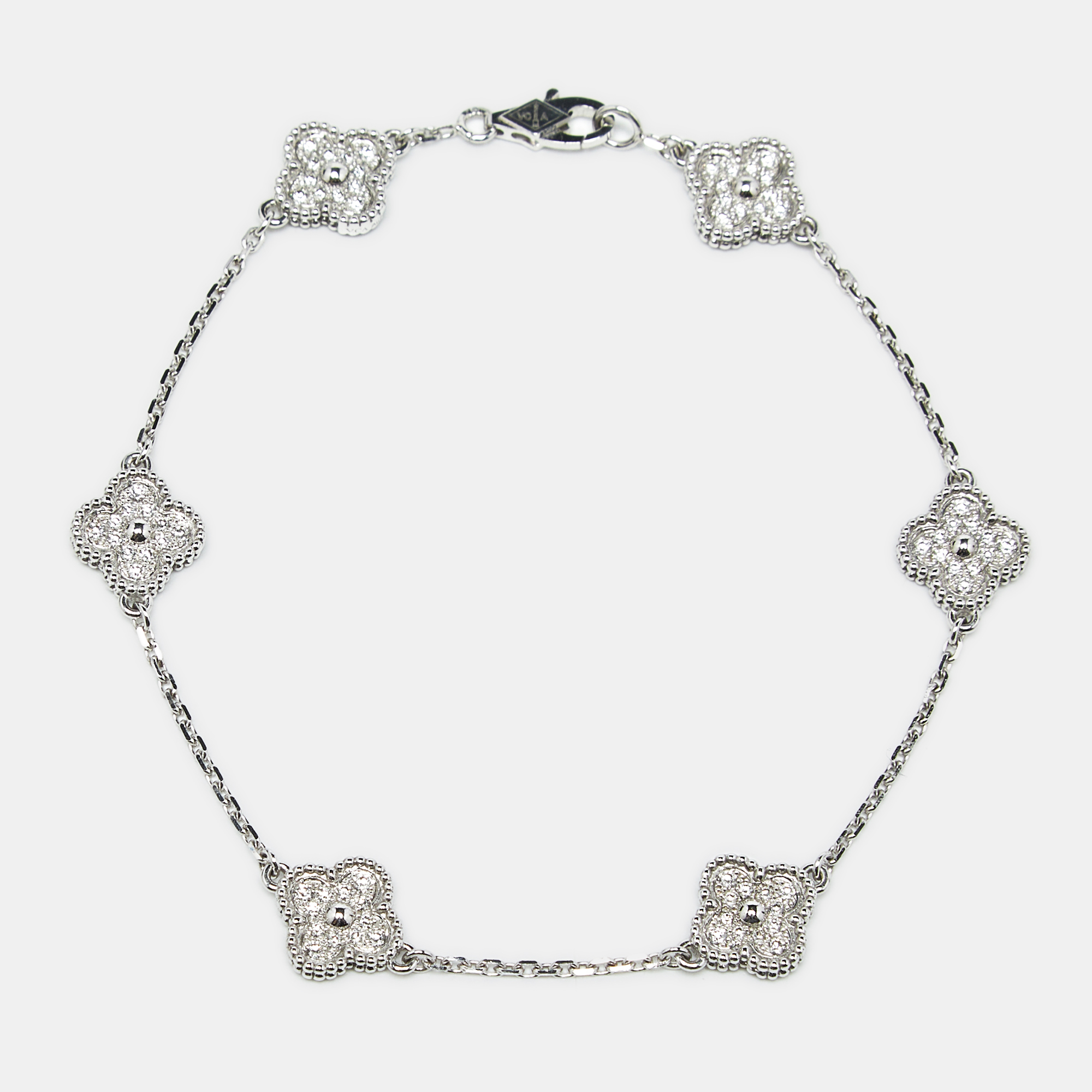 

Van Cleef & Arpels Sweet Alhambra Diamonds 18k White Gold 6 Motif Station Bracelet