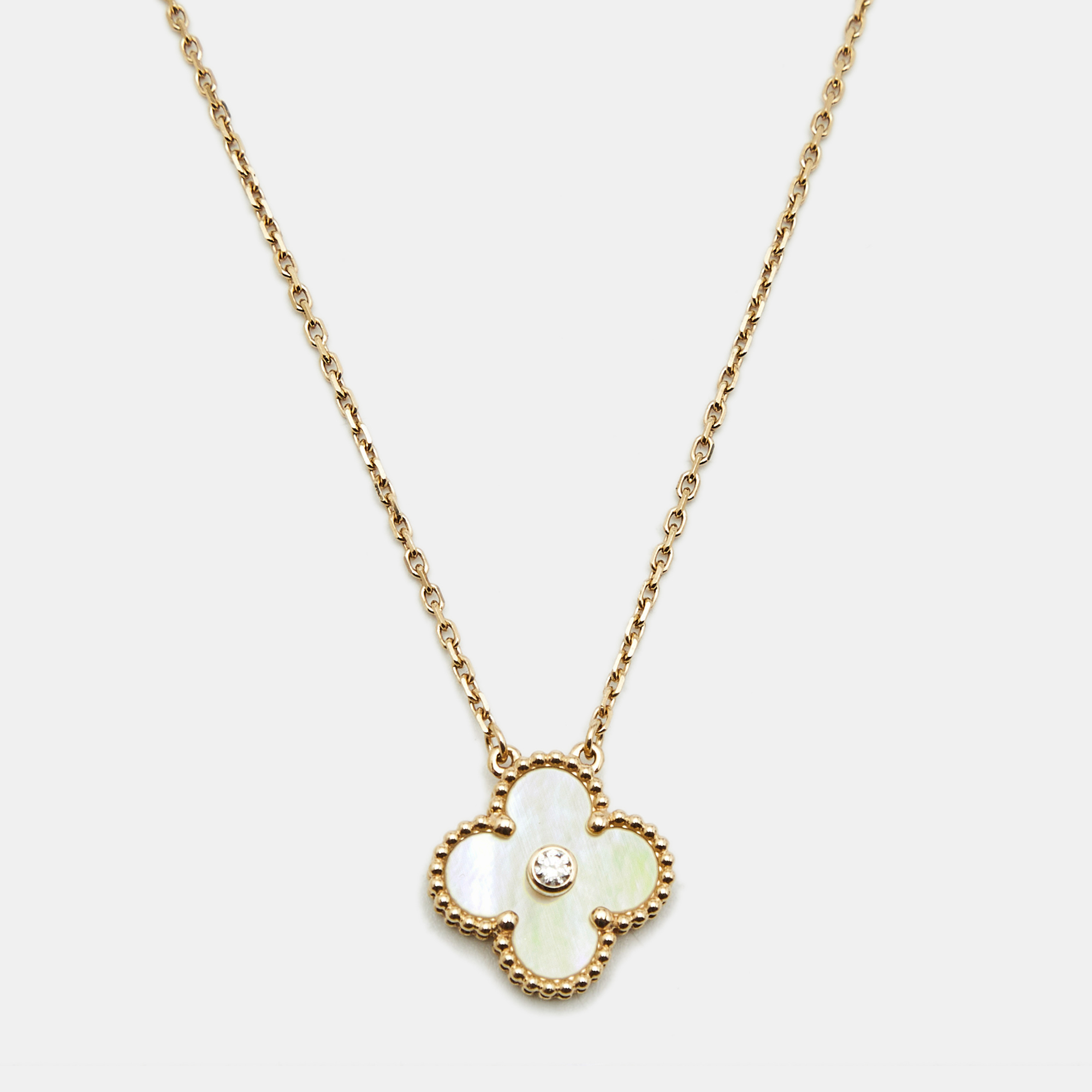 

Van Cleef & Arpels Vintage Alhambra Yellow Mother of Pearl Diamond 18k Yellow Gold 2018 Holiday Necklace