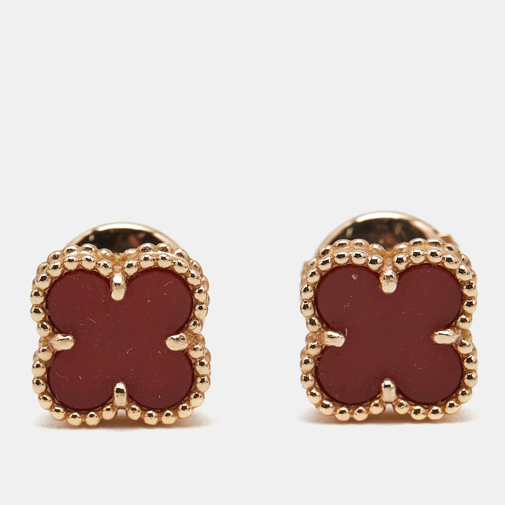 

Van Cleef & Arpels Sweet Alhambra Carnelian 18k Rose Gold Stud Earrings