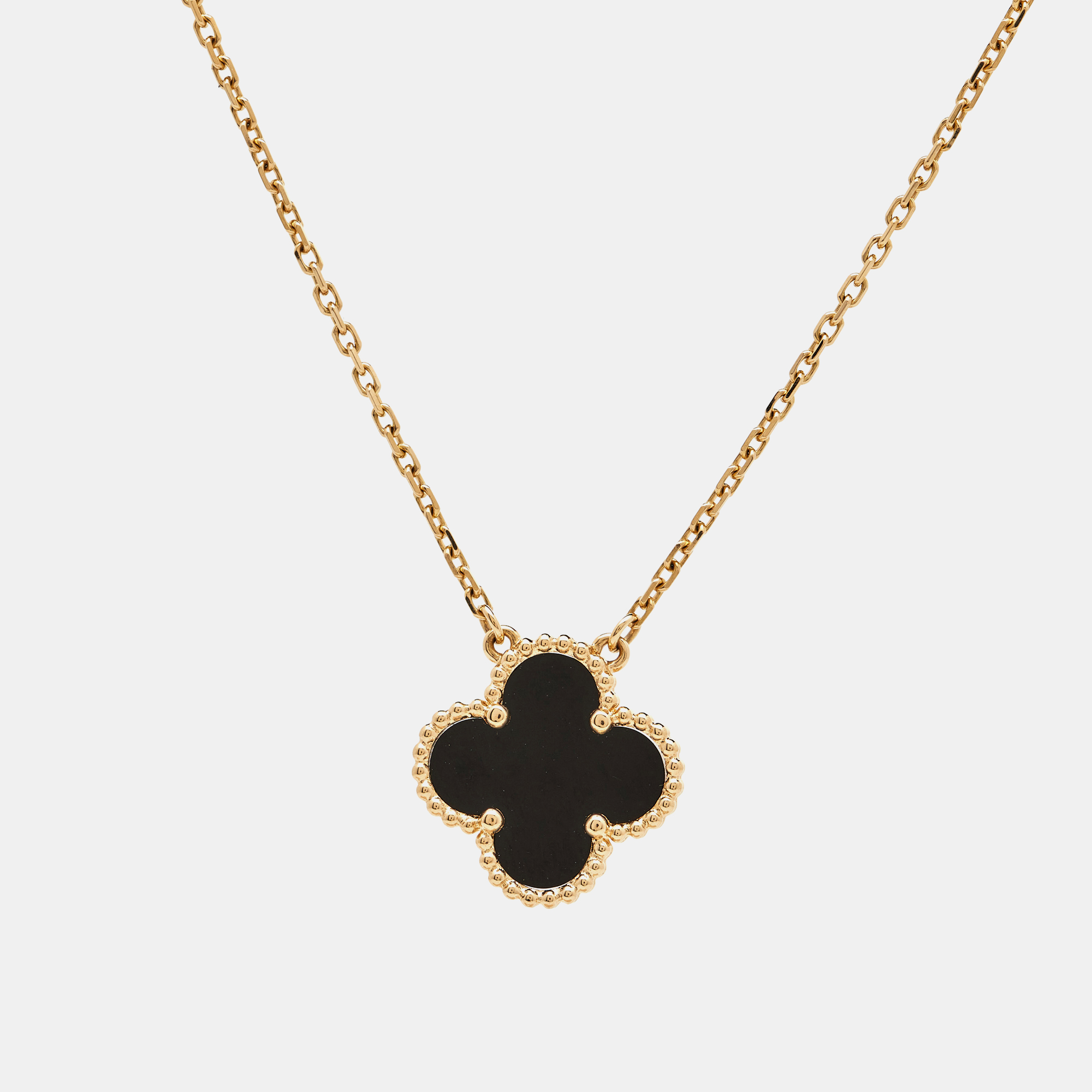 

Van Cleef & Arpels Vintage Alhambra Onyx 18k Yellow Gold Pendant Necklace