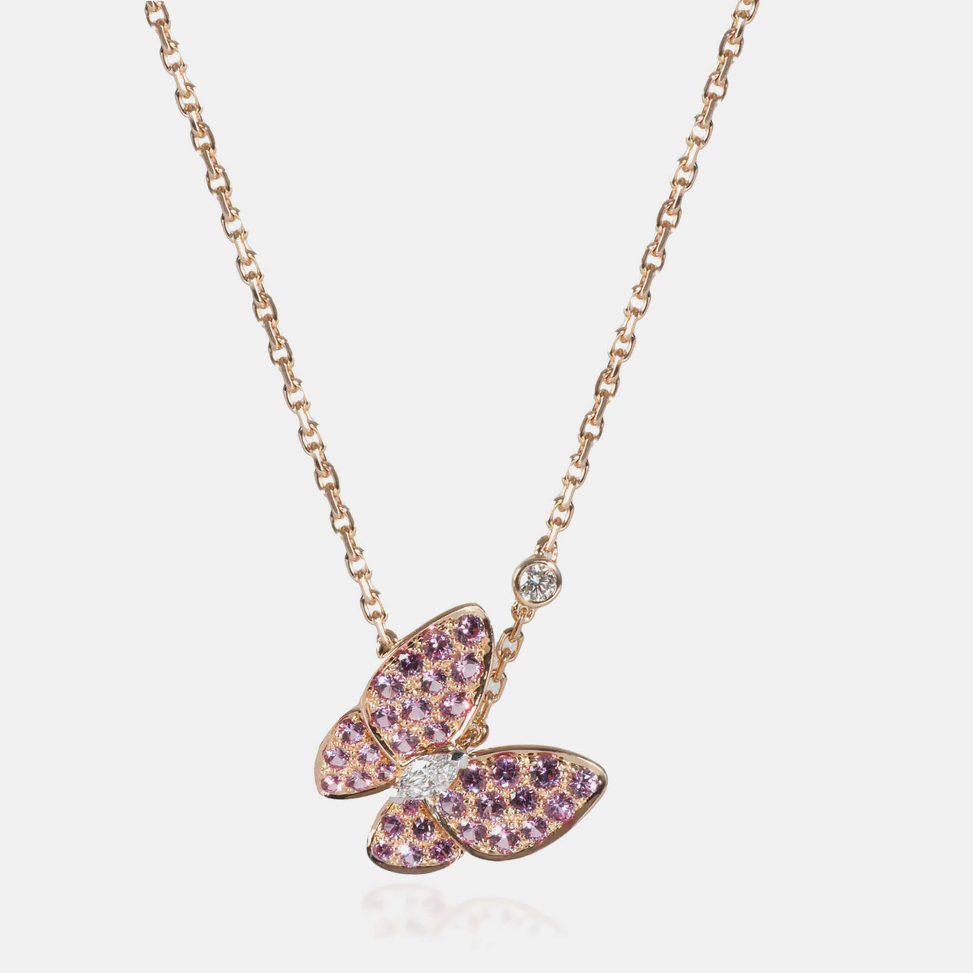 

Van Cleef & Arpels Two Butterfly 18K Rose Gold with Pink Sapphires and Diamonds Pendant Necklace