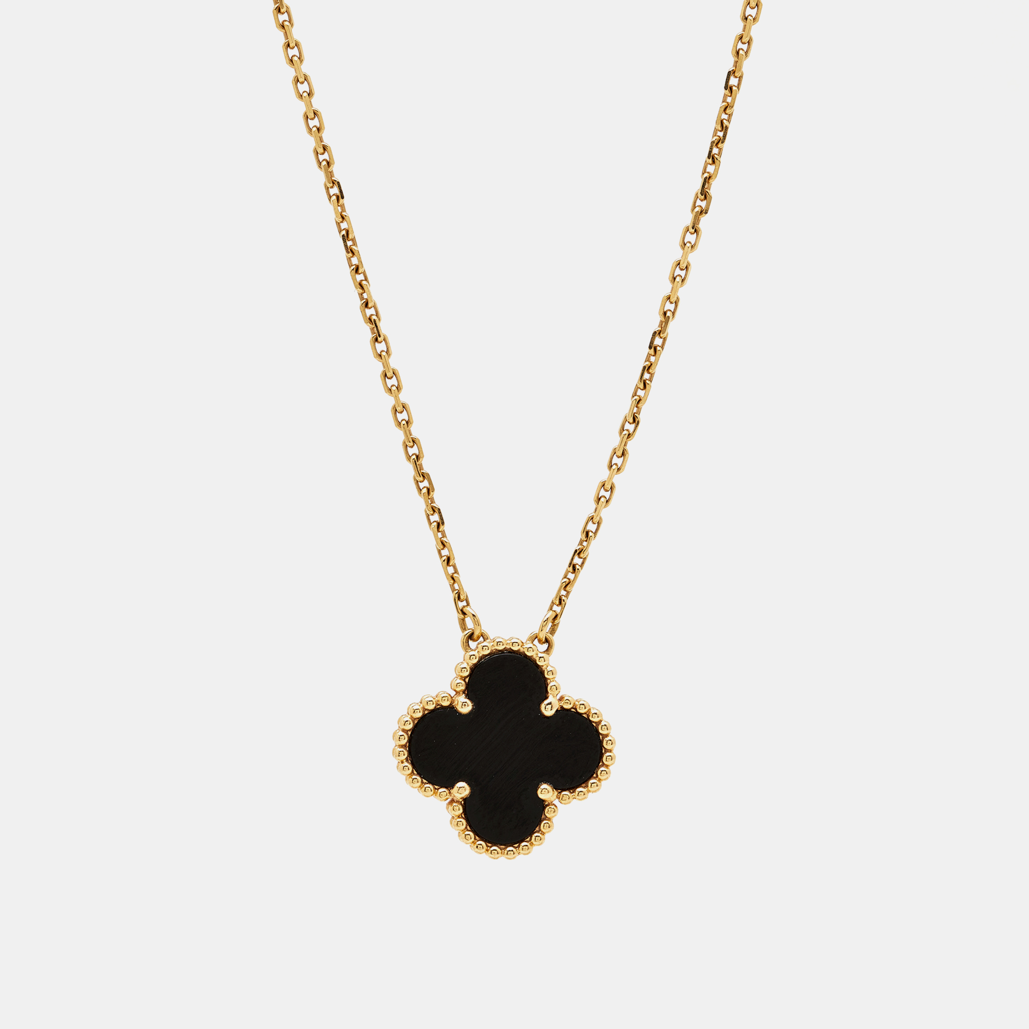 

Van Cleef & Arpels Vintage Alhambra Onyx 18k Yellow Gold Necklace