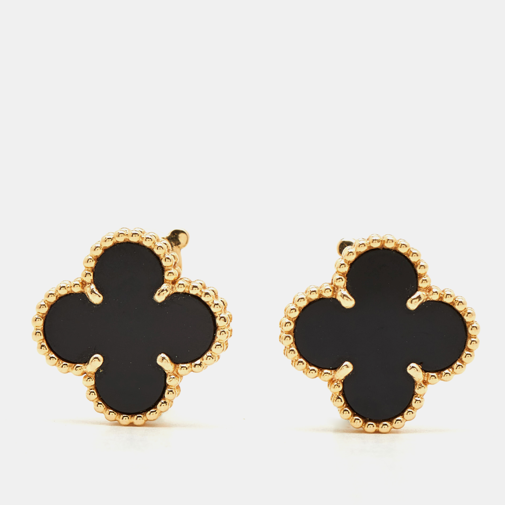 

Van Cleef & Arpels Vintage Alhambra Onyx 18k Yellow Gold Earrings