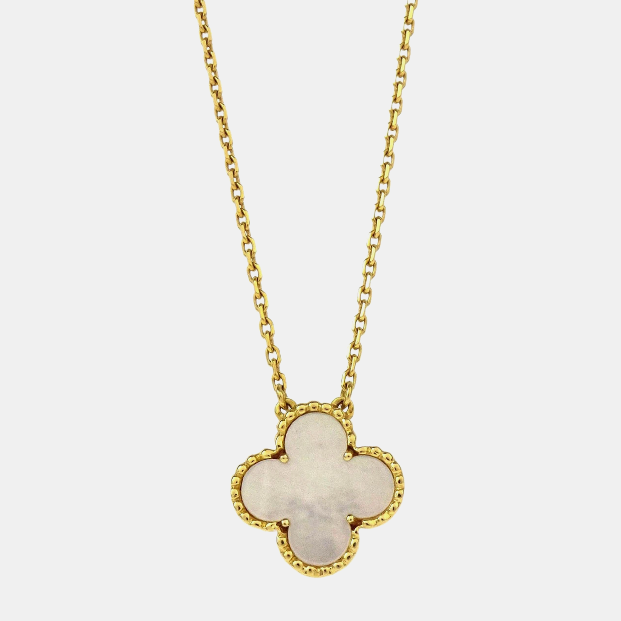 

Van Cleef & Arpels Vintage Alhambra 18K Yellow Gold Mother Of Pearl Pendant Necklace