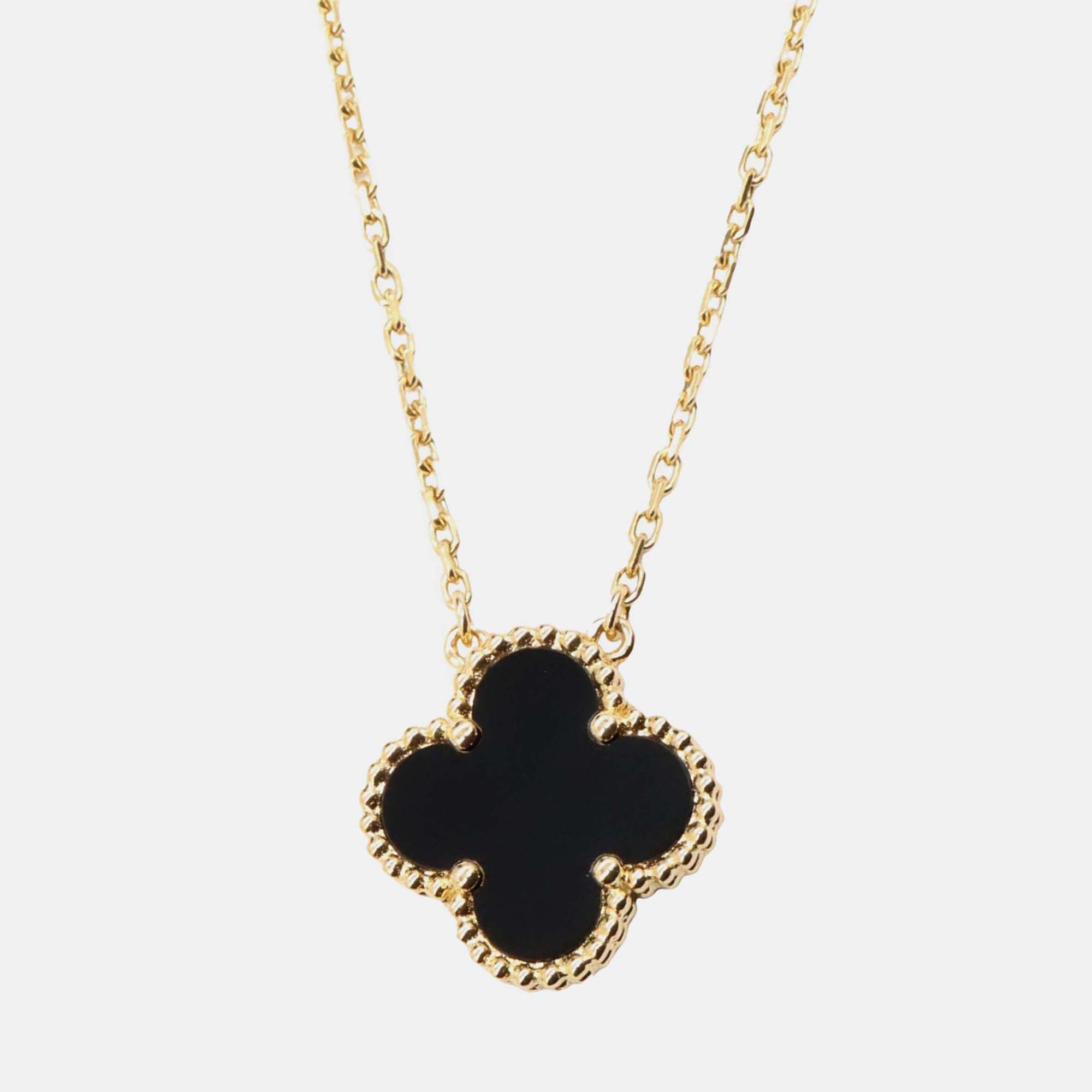 

Van Cleef & Arpels 18K Yellow Gold and Onyx Vintage Alhambra Pendant Necklace