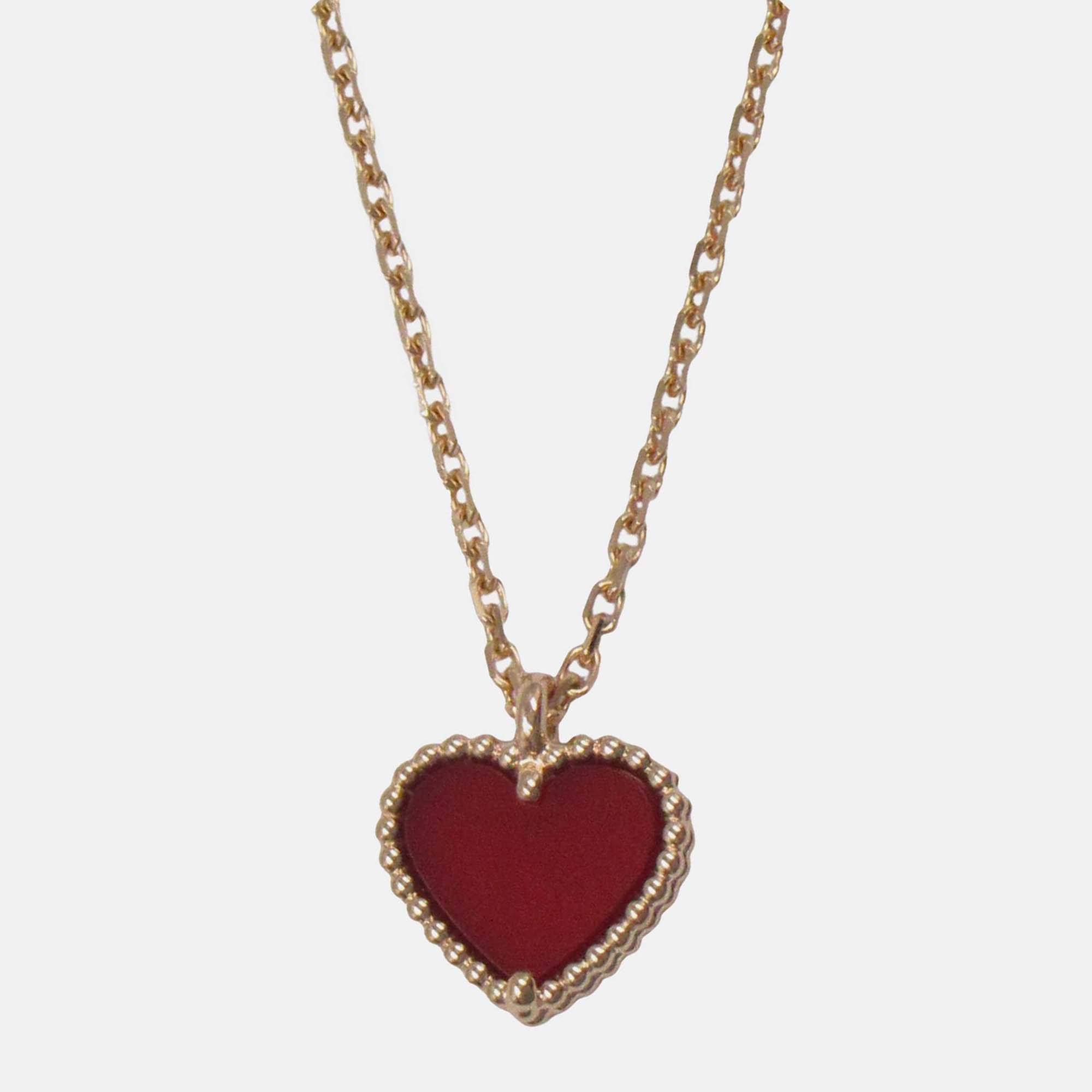 

Van Cleef & Arpels 18K Rose Gold and Carnelian Sweet Alhambra Heart Pendant Necklace