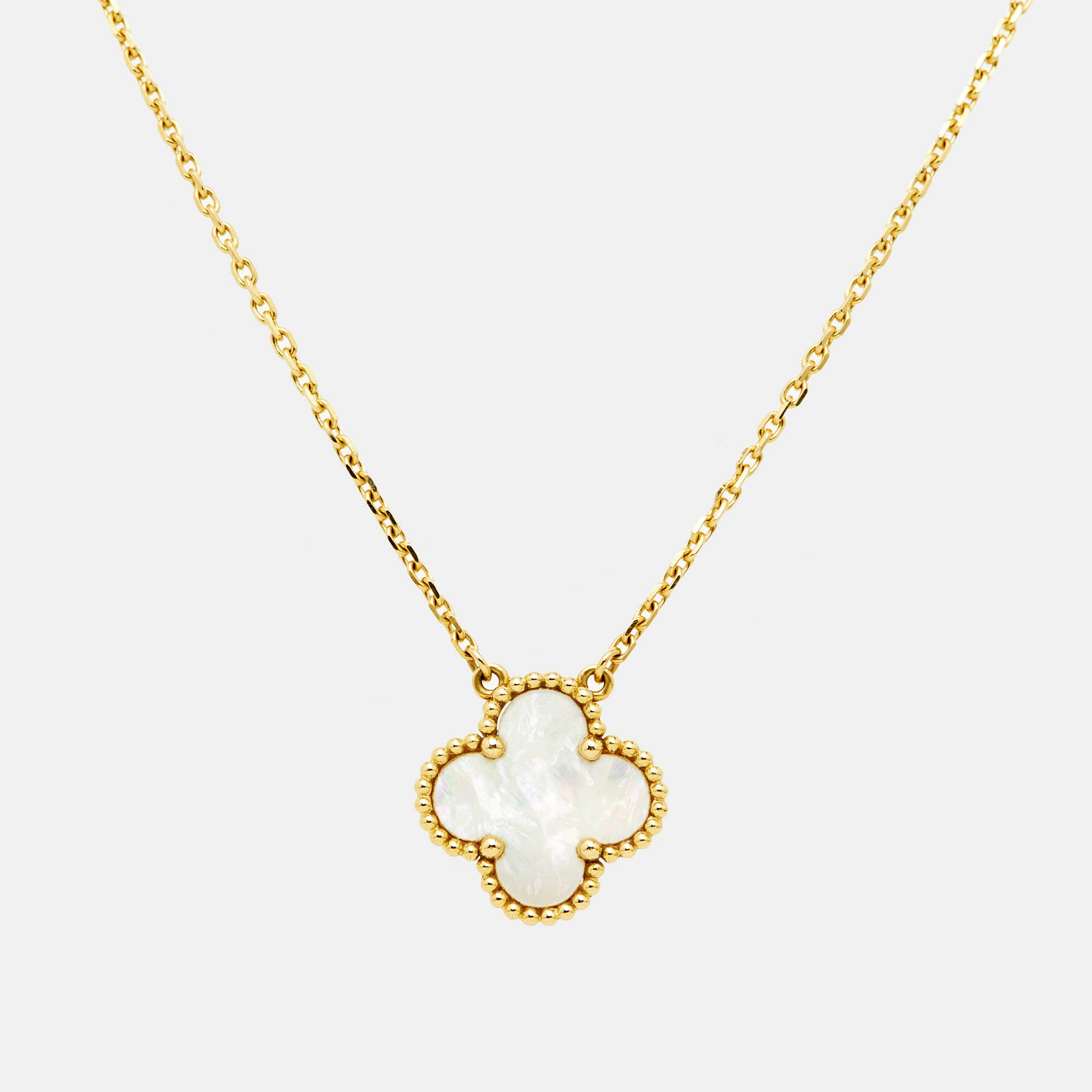 Pre-owned Van Cleef & Arpels Vintage Alhambra Mother Of Pearl 18k Yellow Gold Necklace
