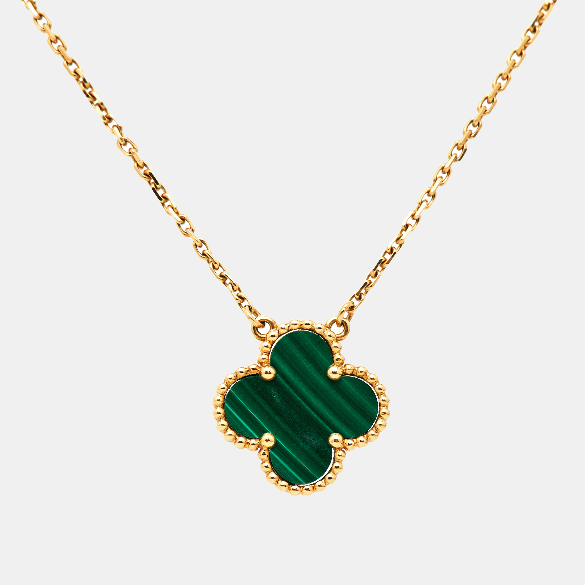 Pre-owned Van Cleef & Arpels Vintage Alhambra Malachite 18k Yellow Gold Necklace
