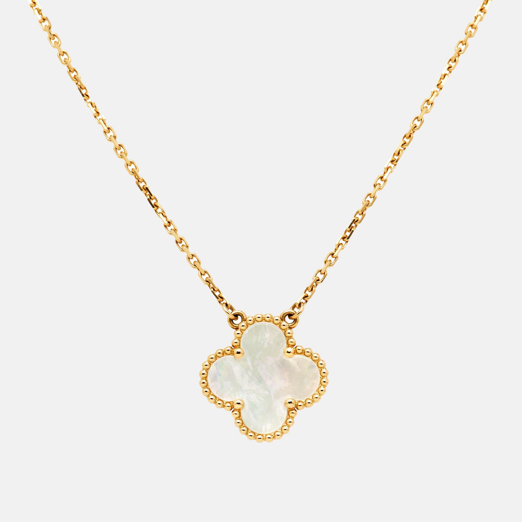 

Van Cleef & Arpels Vintage Alhambra Mother of Pearl 18k Yellow Gold Necklace