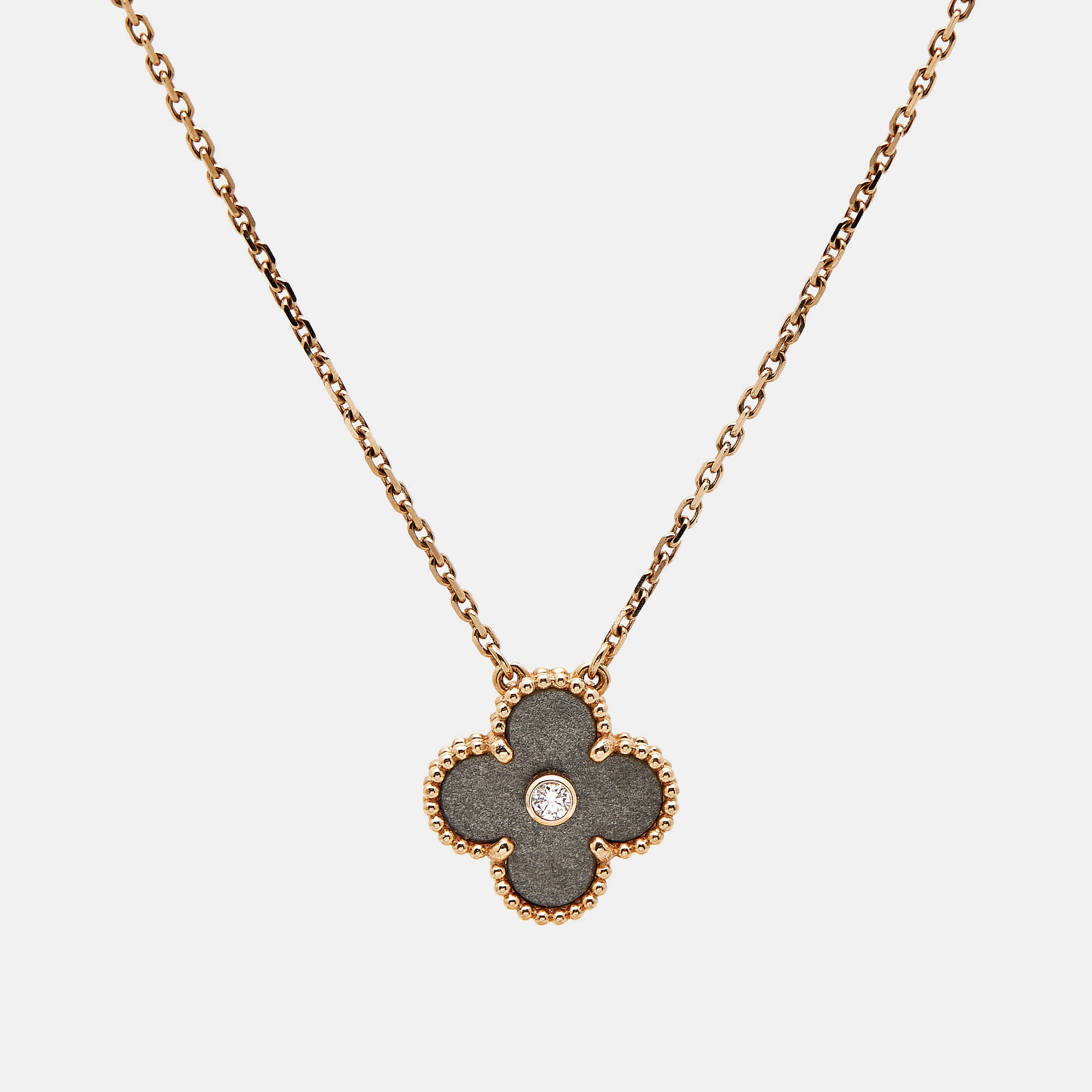 

Van Cleef & Arpels Vintage Alhambra 2023 Holiday Limited Obsidian Diamond 18k Rose Gold Necklace