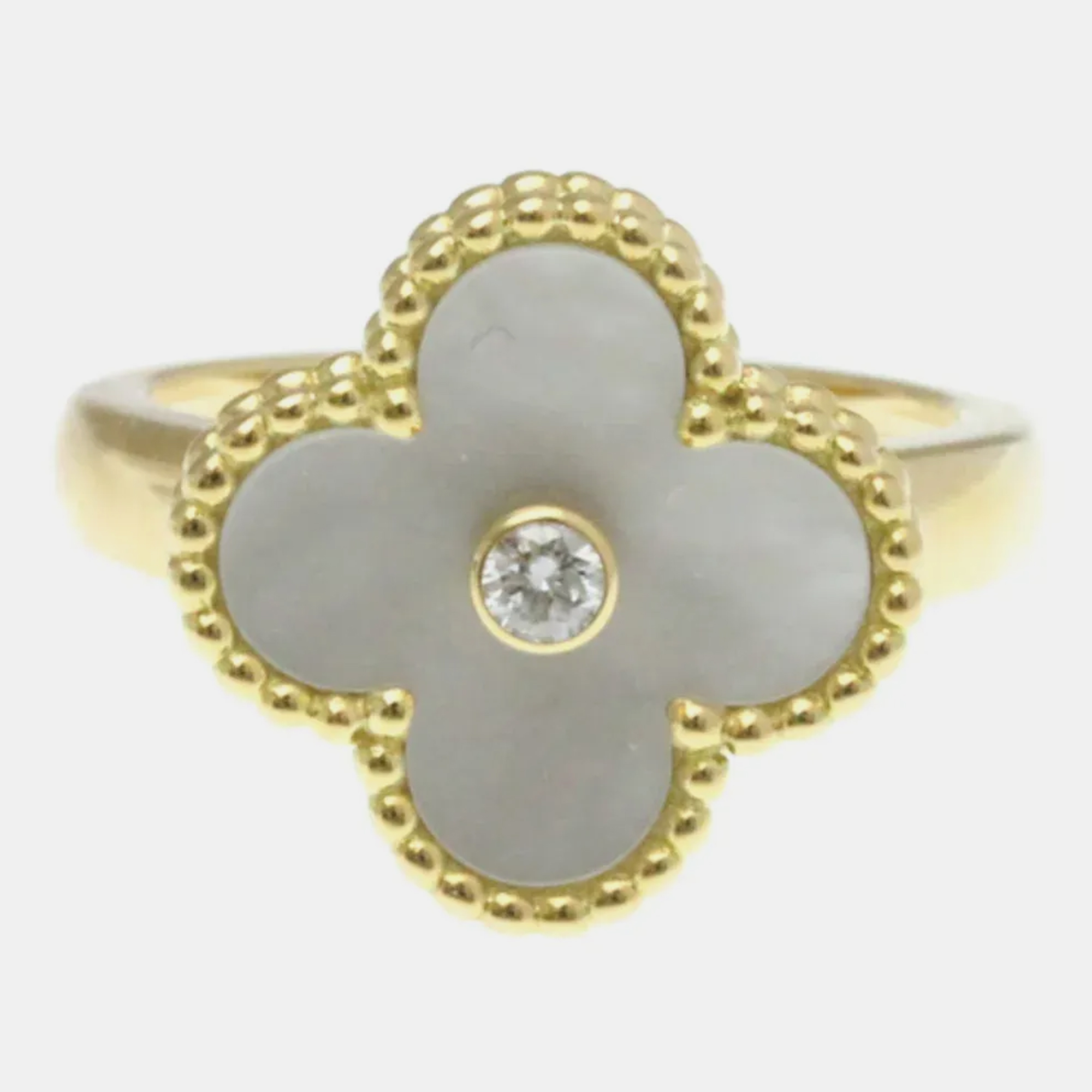

Van Cleef & Arpels Vintage Alhambra 18K Yellow Gold, Diamond, Mother of Pearl Ring EU