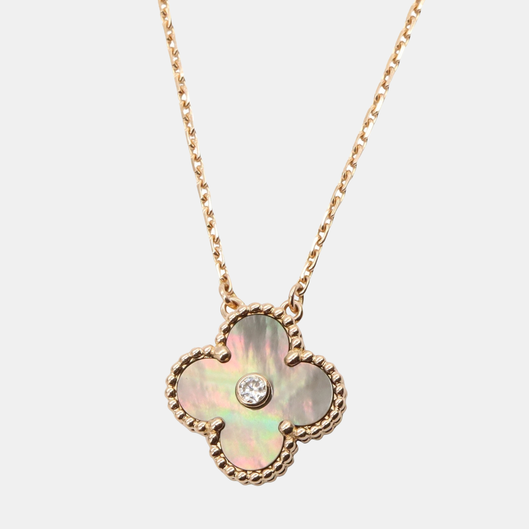 

Van Cleef & Arpels Vintage Alhambra Diamond 18K Pink Gold Mother Of Pearl Necklace