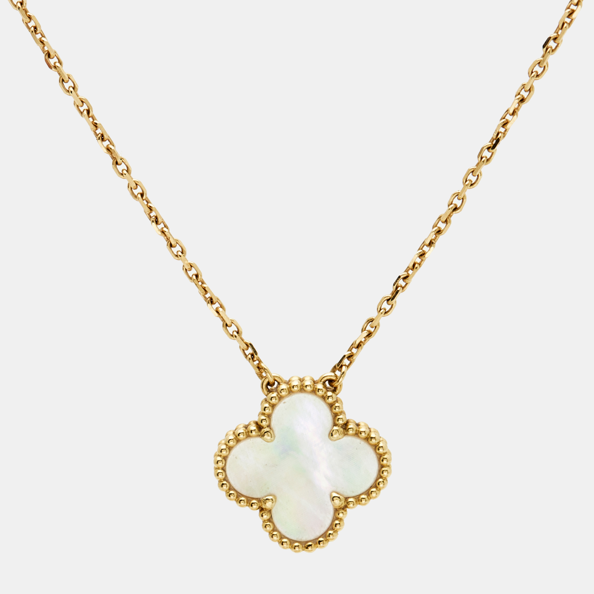 Pre-owned Van Cleef & Arpels Vintage Alhambra Mother Of Pearl 18k Yellow Gold Necklace