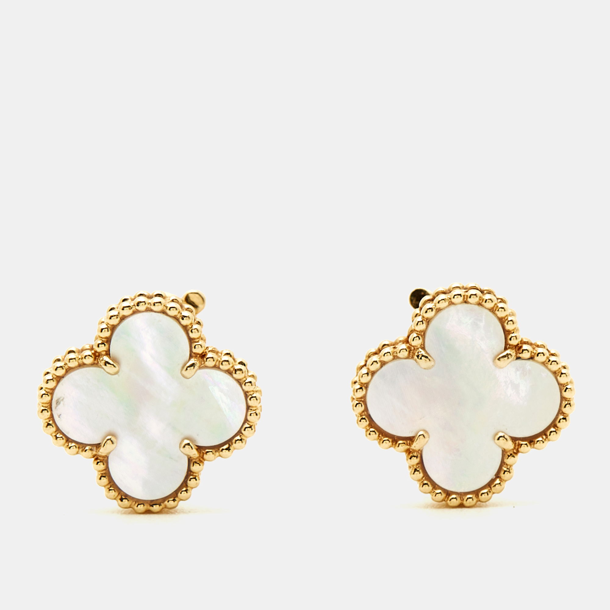 

Van Cleef & Arpels Vintage Alhambra Mother of Pearl 18k Yellow Gold Earrings