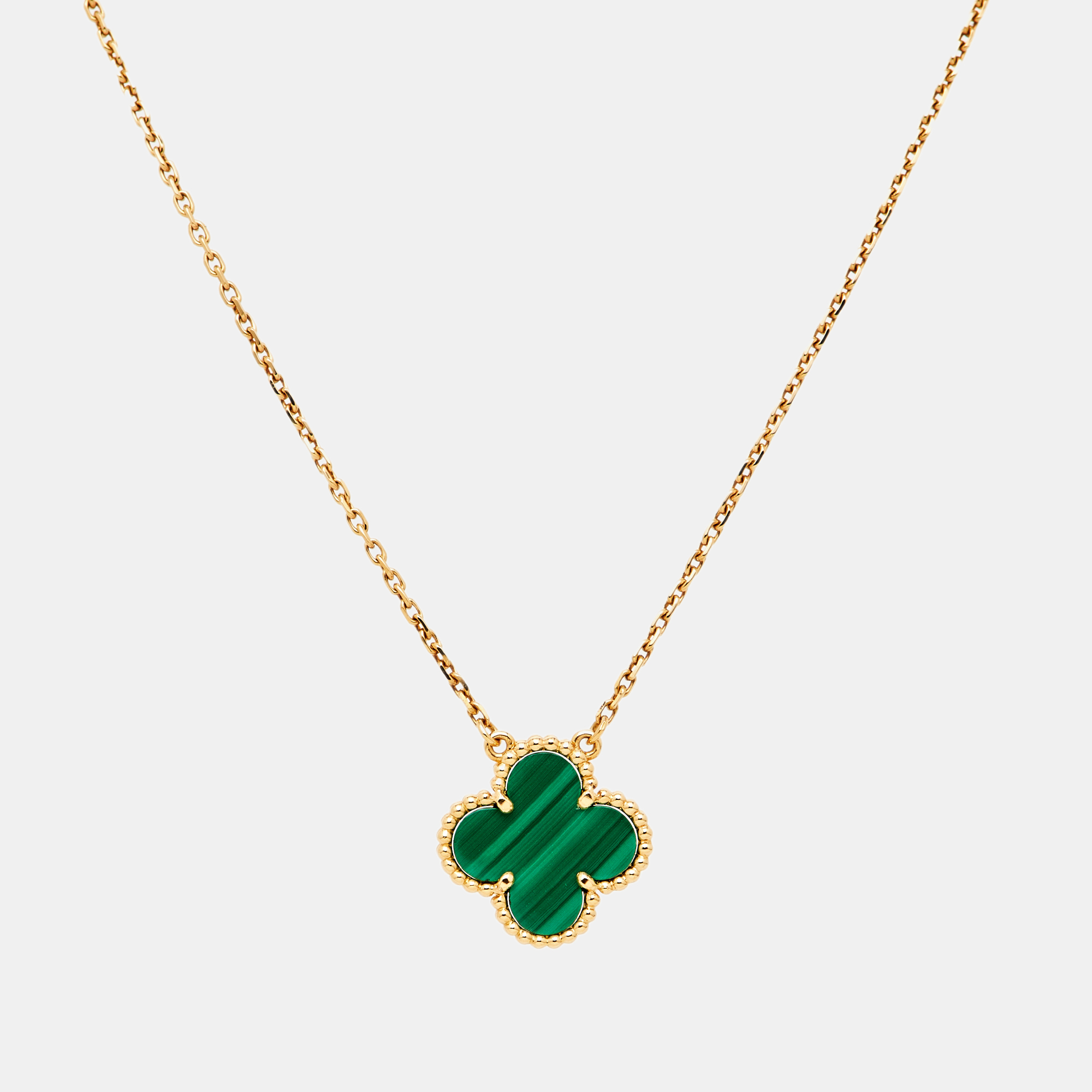 Pre-owned Van Cleef & Arpels Vintage Alhambra Malachite 18k Yellow Gold Necklace
