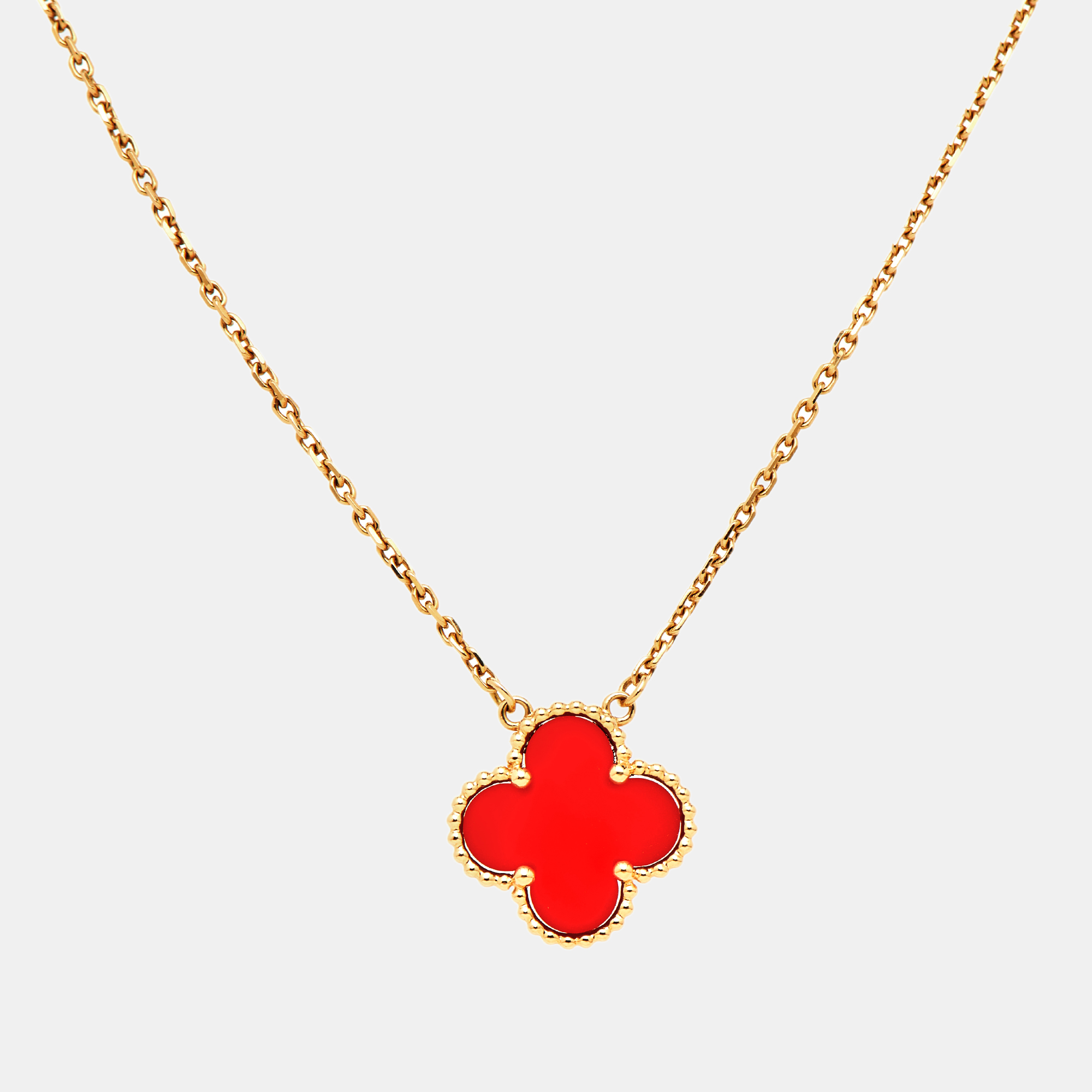Pre-owned Van Cleef & Arpels Vintage Alhambra Carnelian 18k Yellow Gold Necklace