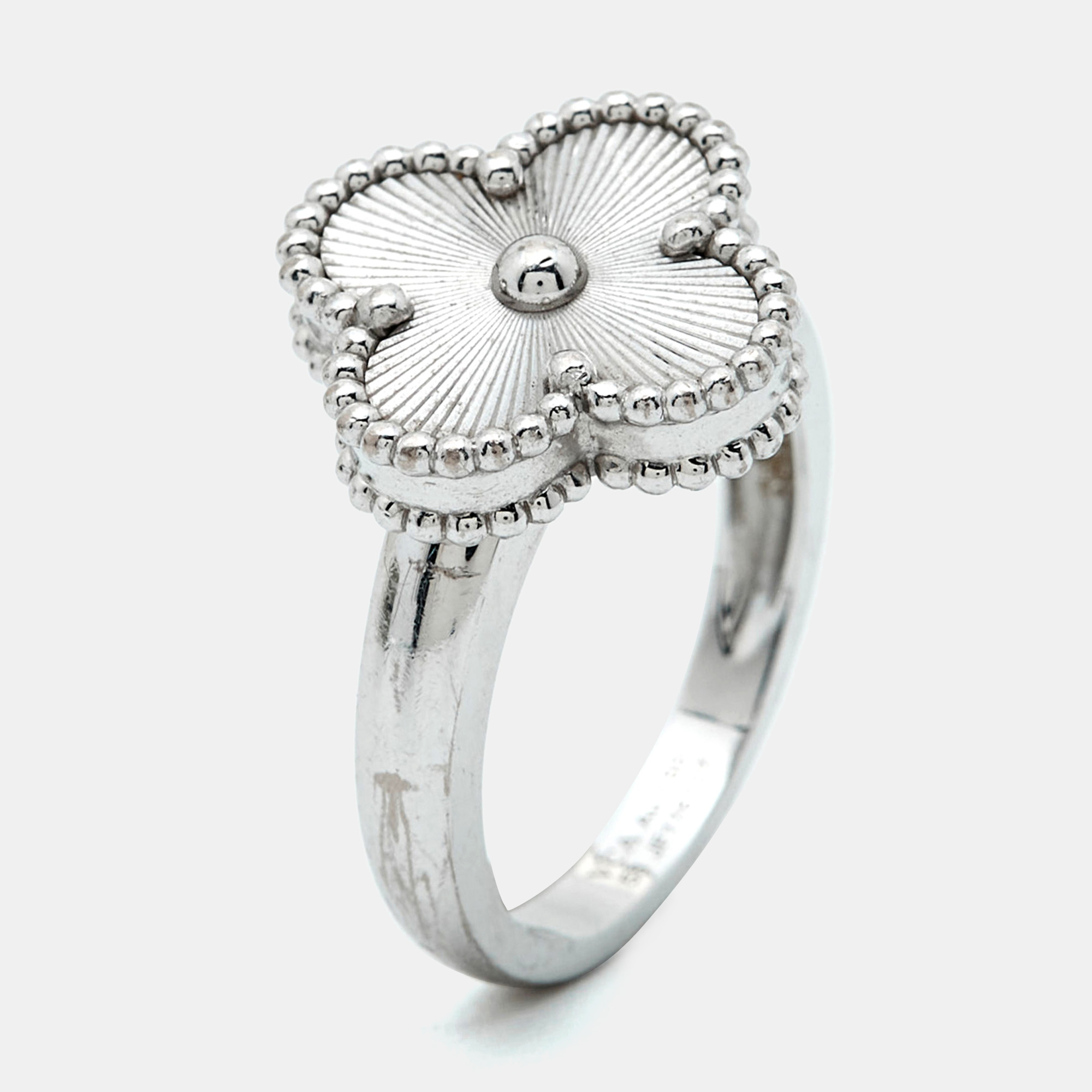 

Van Cleef & Arpels Vintage Alhambra Gulloiche 18k White Gold Ring Size