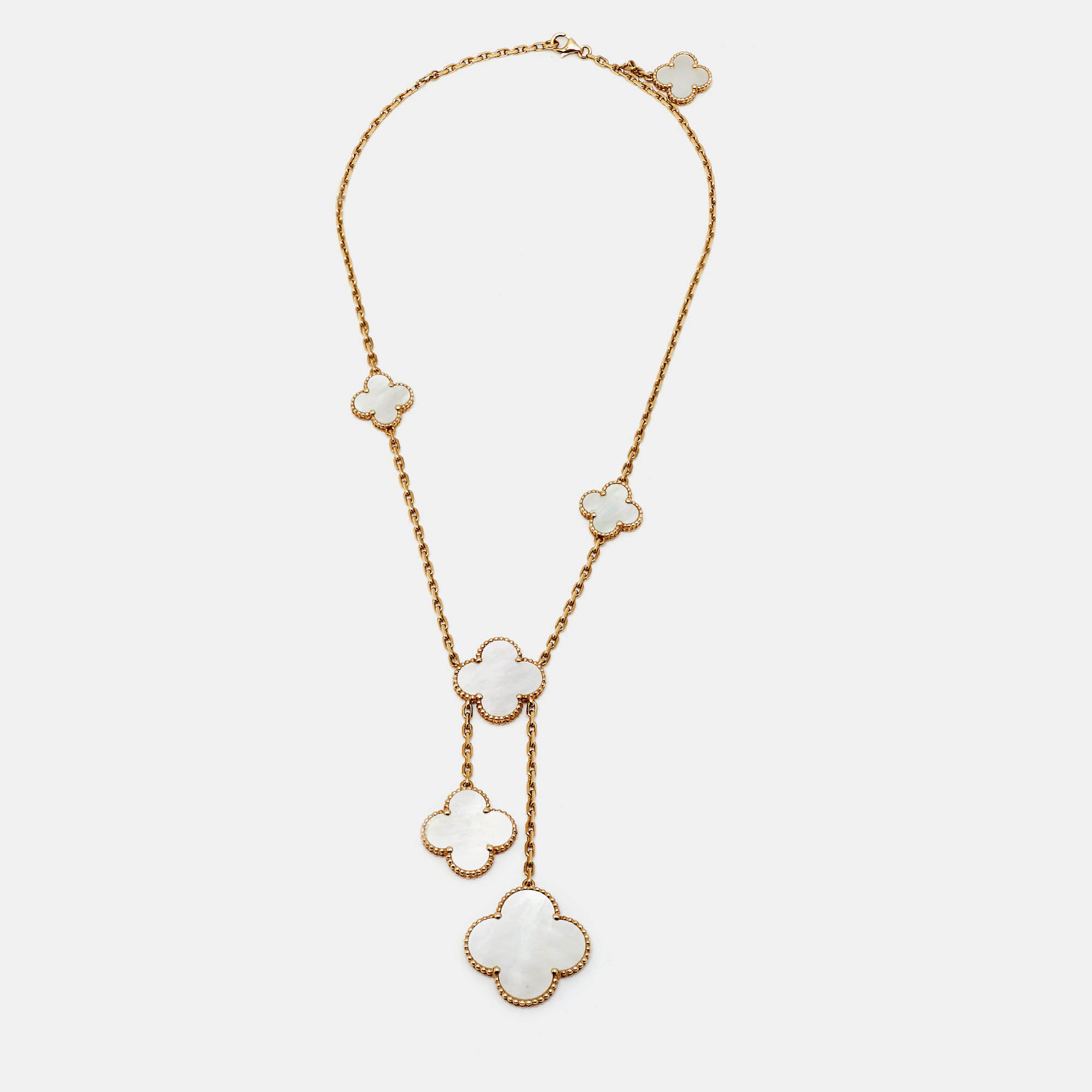 Pre-owned Van Cleef & Arpels Magic Alhambra Mother Of Pearl 18k Yellow Gold Necklace