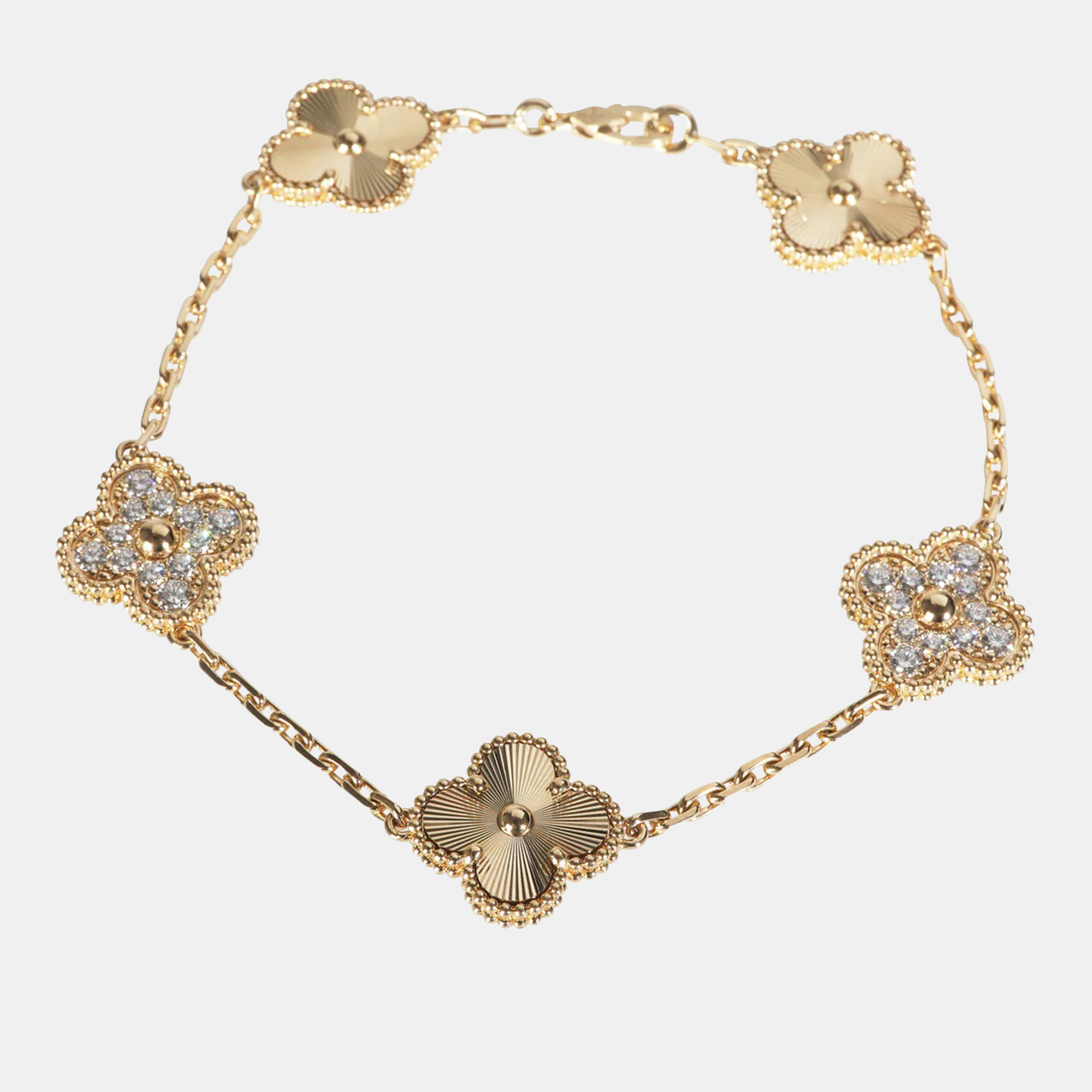 

Van Cleef & Arpels Vintage Alhambra 18K Yellow Gold Diamonds 5 Motif Bracelet
