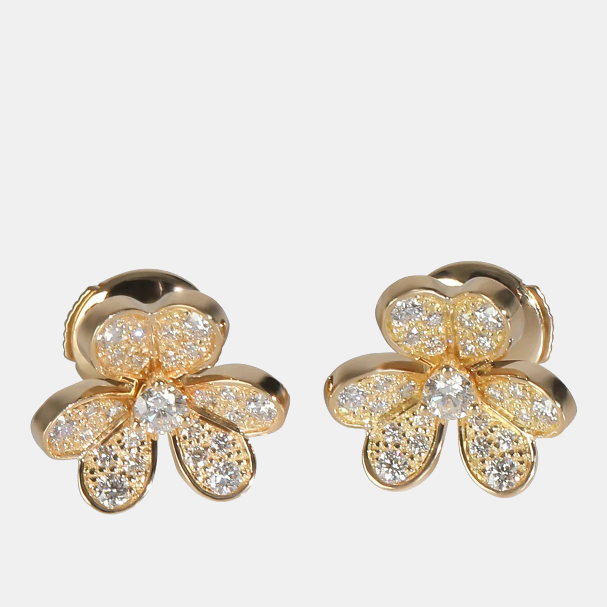 Pre-owned Van Cleef & Arpels Frivole Mini Model 18k Yellow Gold Diamond Earring